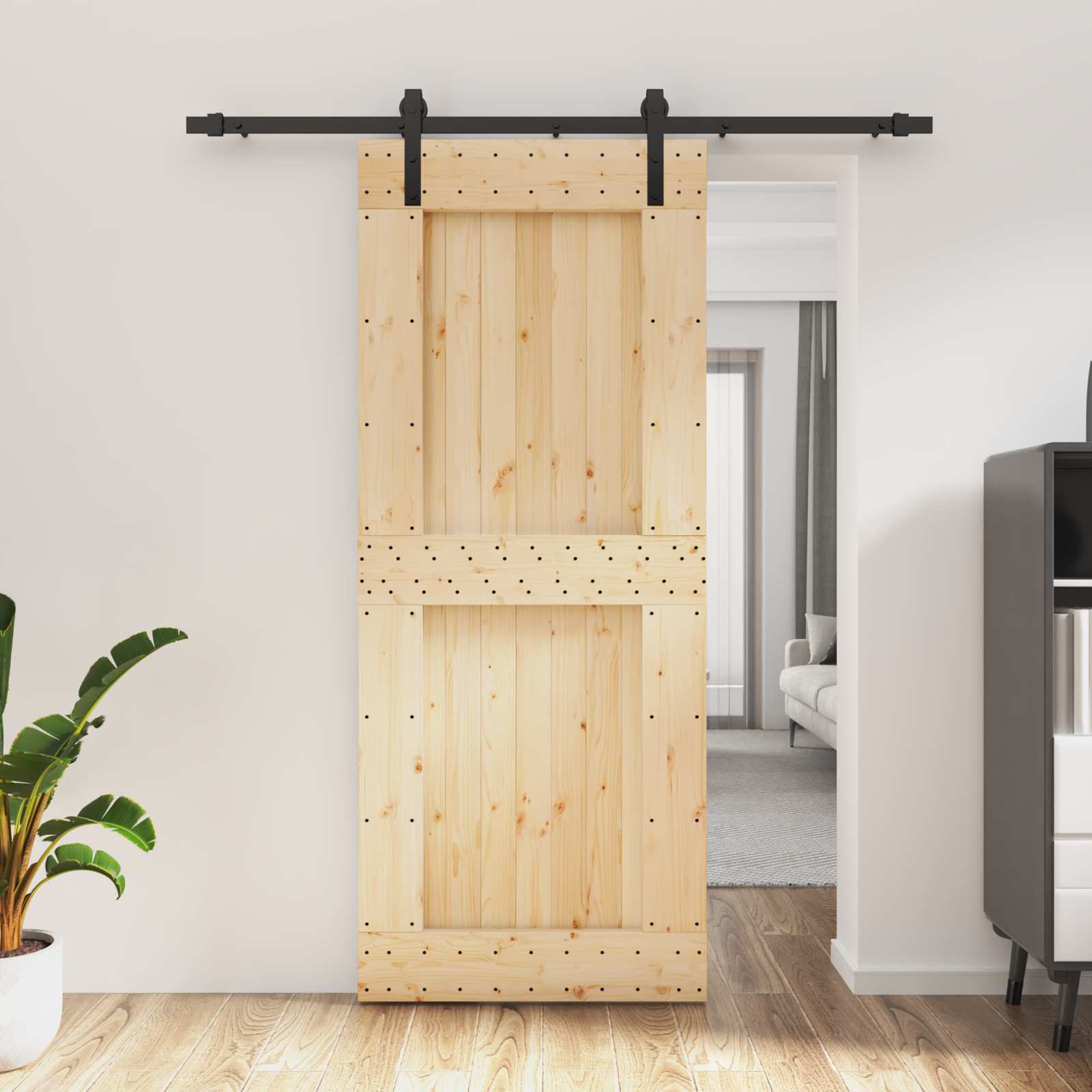 Συρόμενη Πόρτα Φυσικό και Μαύρο 85 x 210 cm