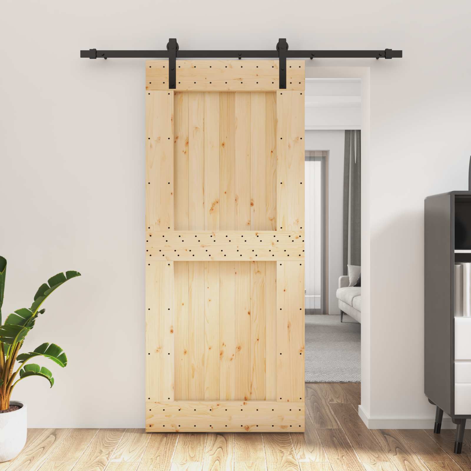Συρόμενη Πόρτα Φυσικό και Μαύρο 90 x 210 cm - Pakobazaar