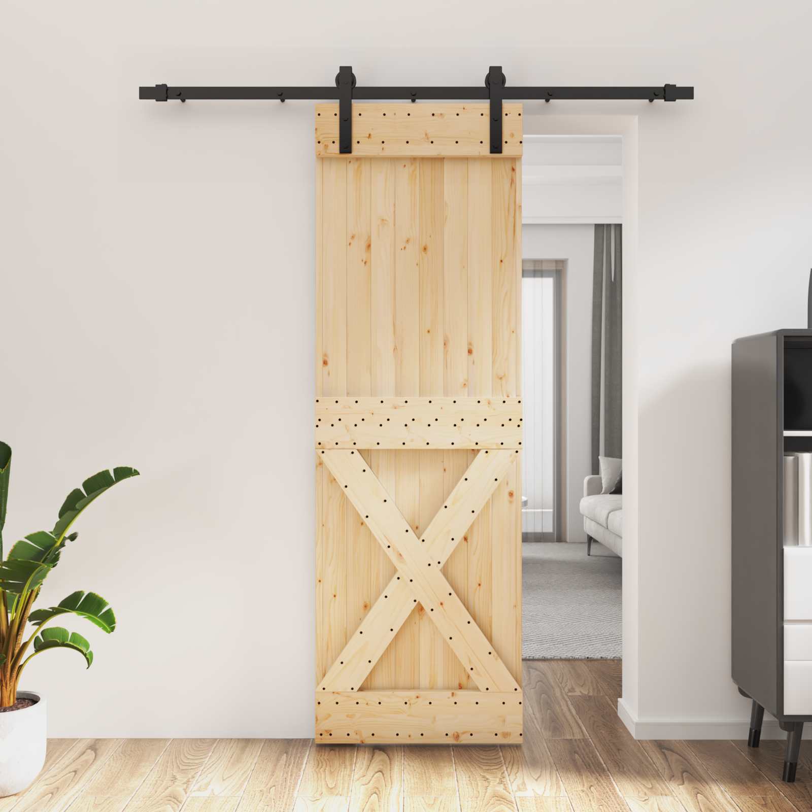 Συρόμενη Πόρτα Φυσικό και Μαύρο 70 x 210 cm - Pakobazaar