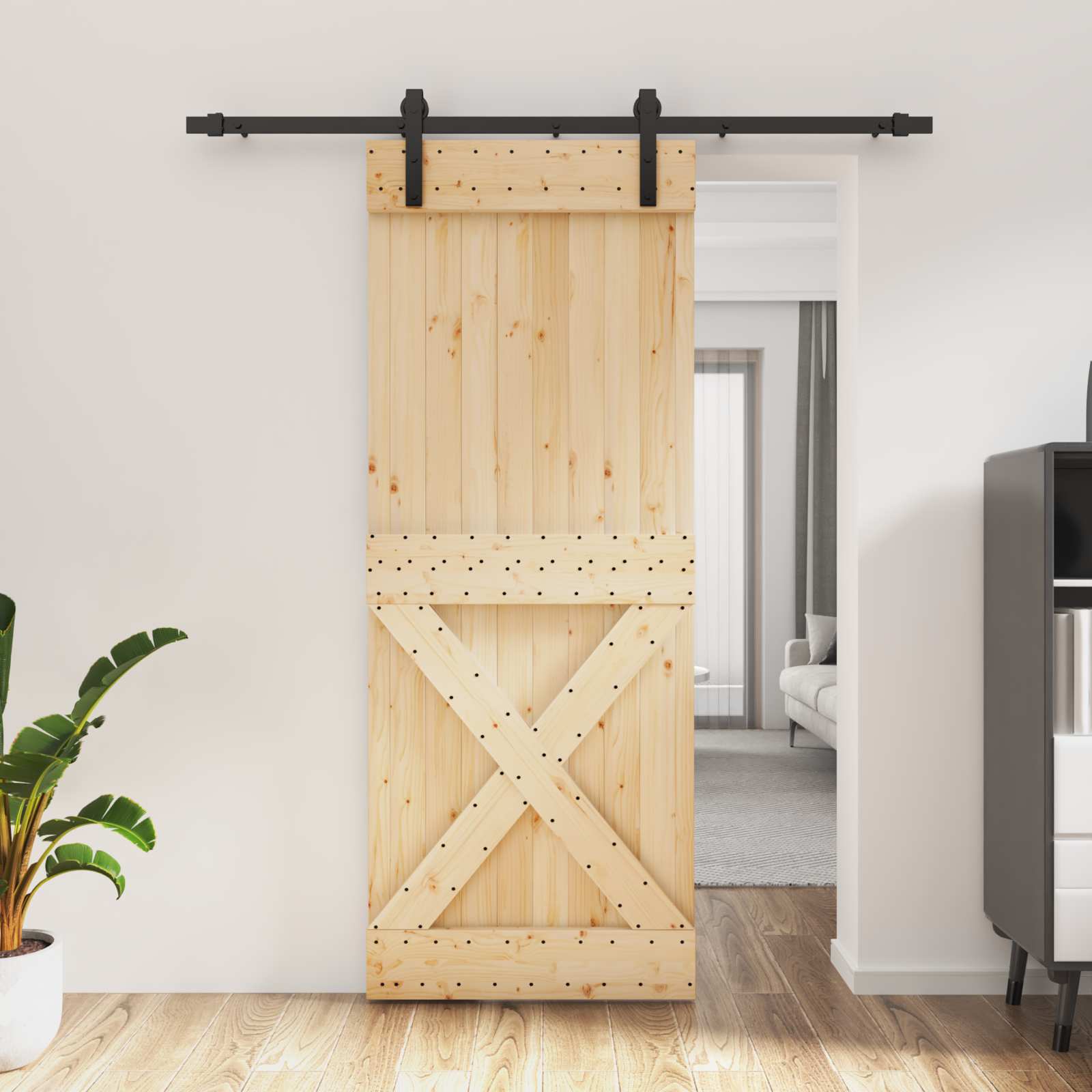 Συρόμενη Πόρτα Φυσικό και Μαύρο 80 x 210 cm - Pakobazaar