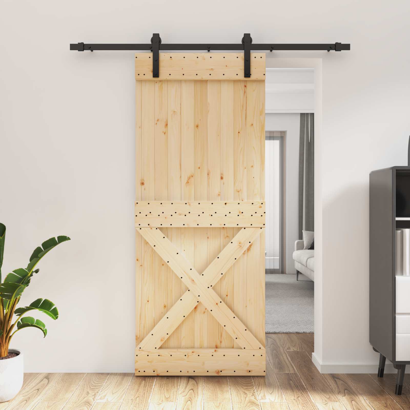Συρόμενη Πόρτα Φυσικό και Μαύρο 85 x 210 cm