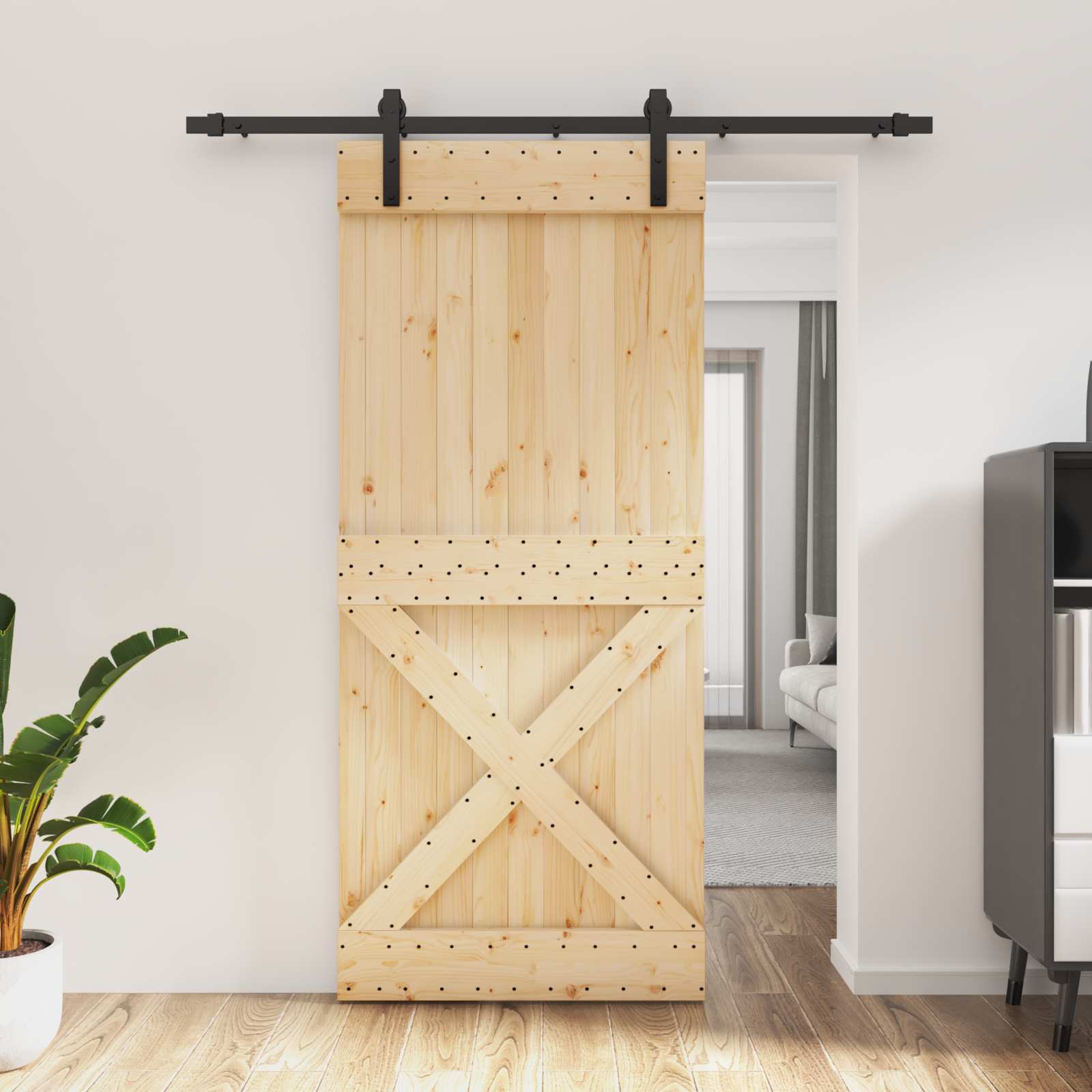 Συρόμενη Πόρτα Φυσικό και Μαύρο 90 x 210 cm