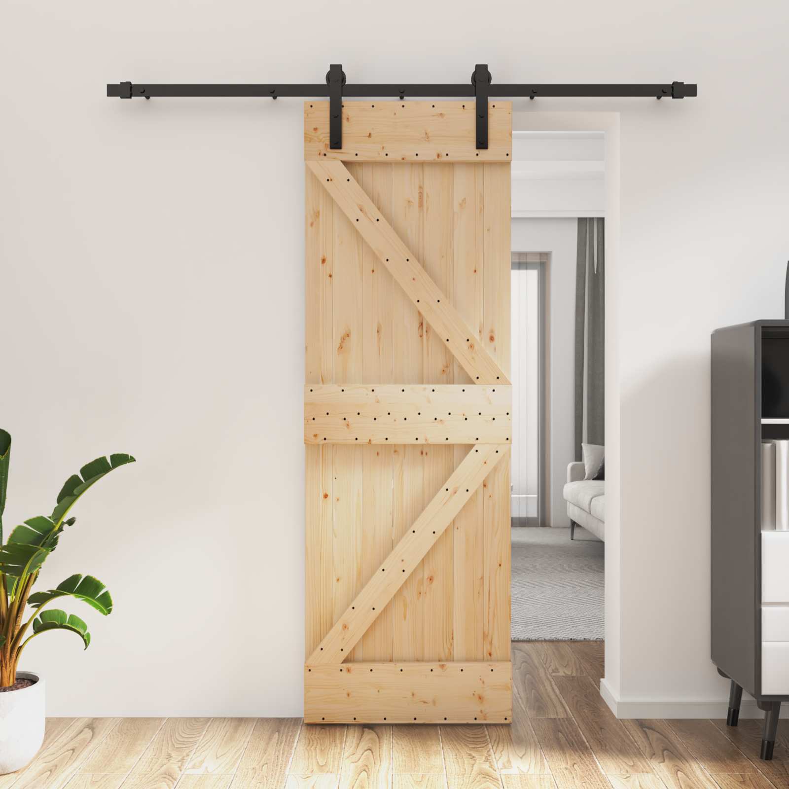 Συρόμενη Πόρτα Φυσικό και Μαύρο 70 x 210 cm - Pakobazaar