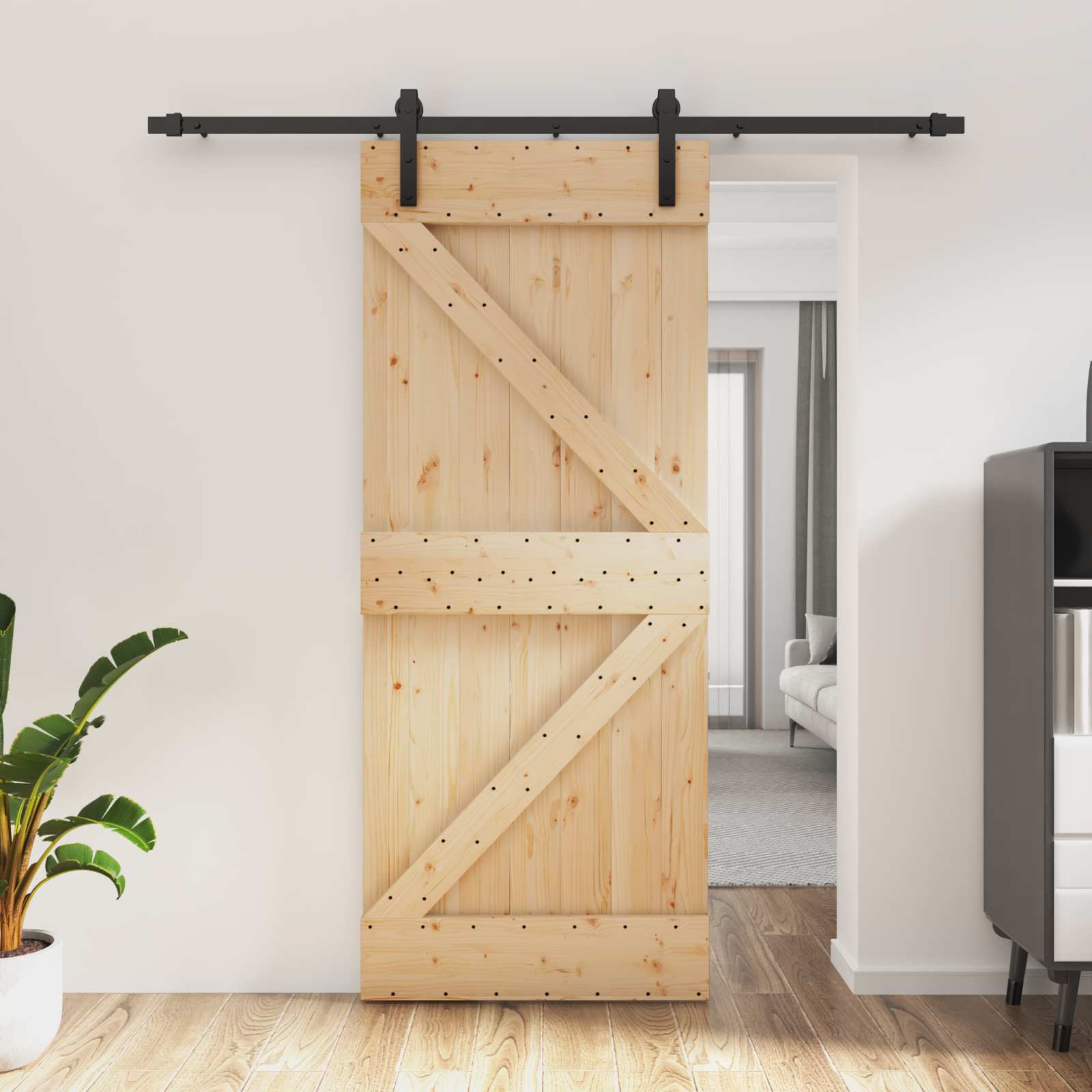 Συρόμενη Πόρτα Φυσικό και Μαύρο 85 x 210 cm - Pakobazaar