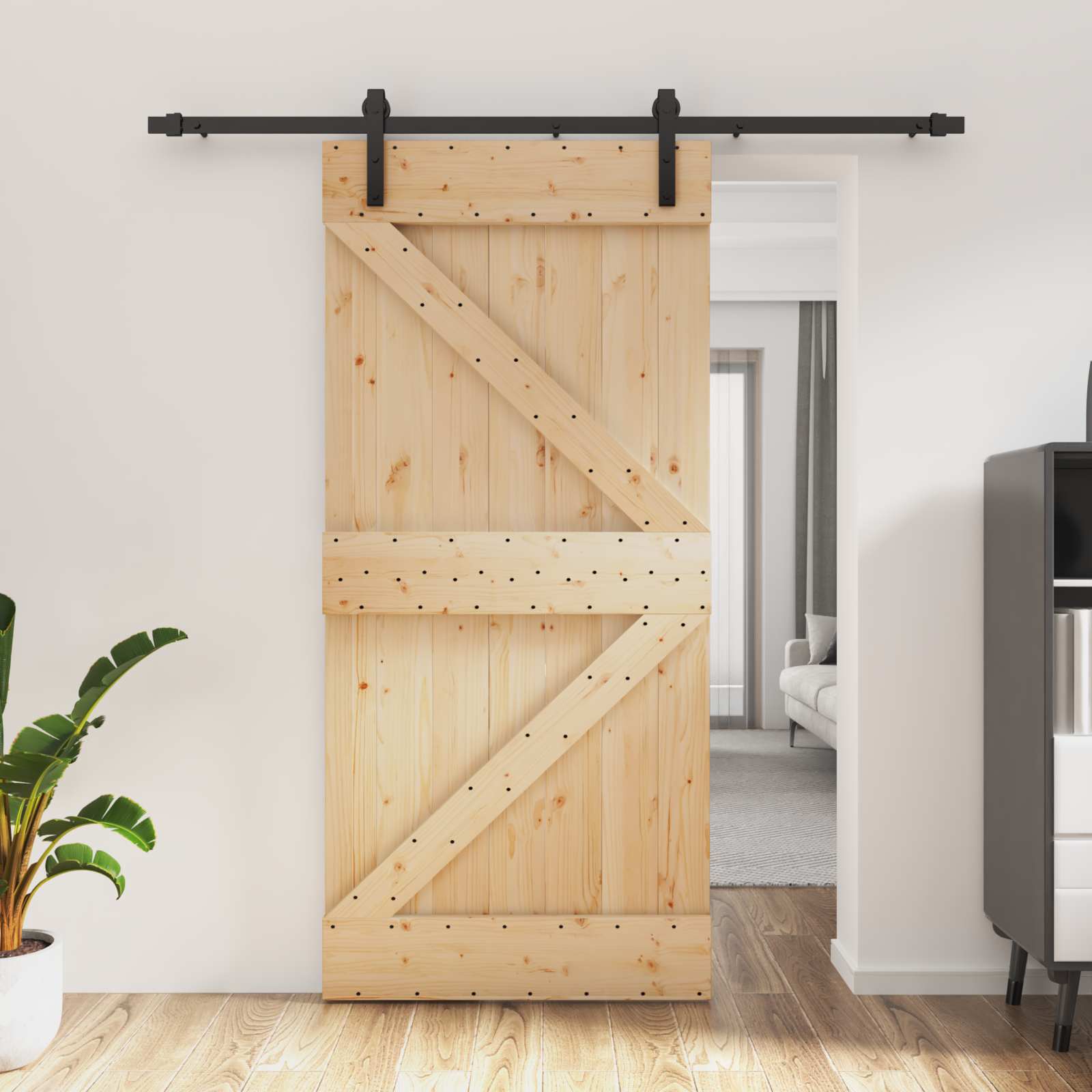 Συρόμενη Πόρτα Φυσικό και Μαύρο 95 x 210 cm - Pakobazaar