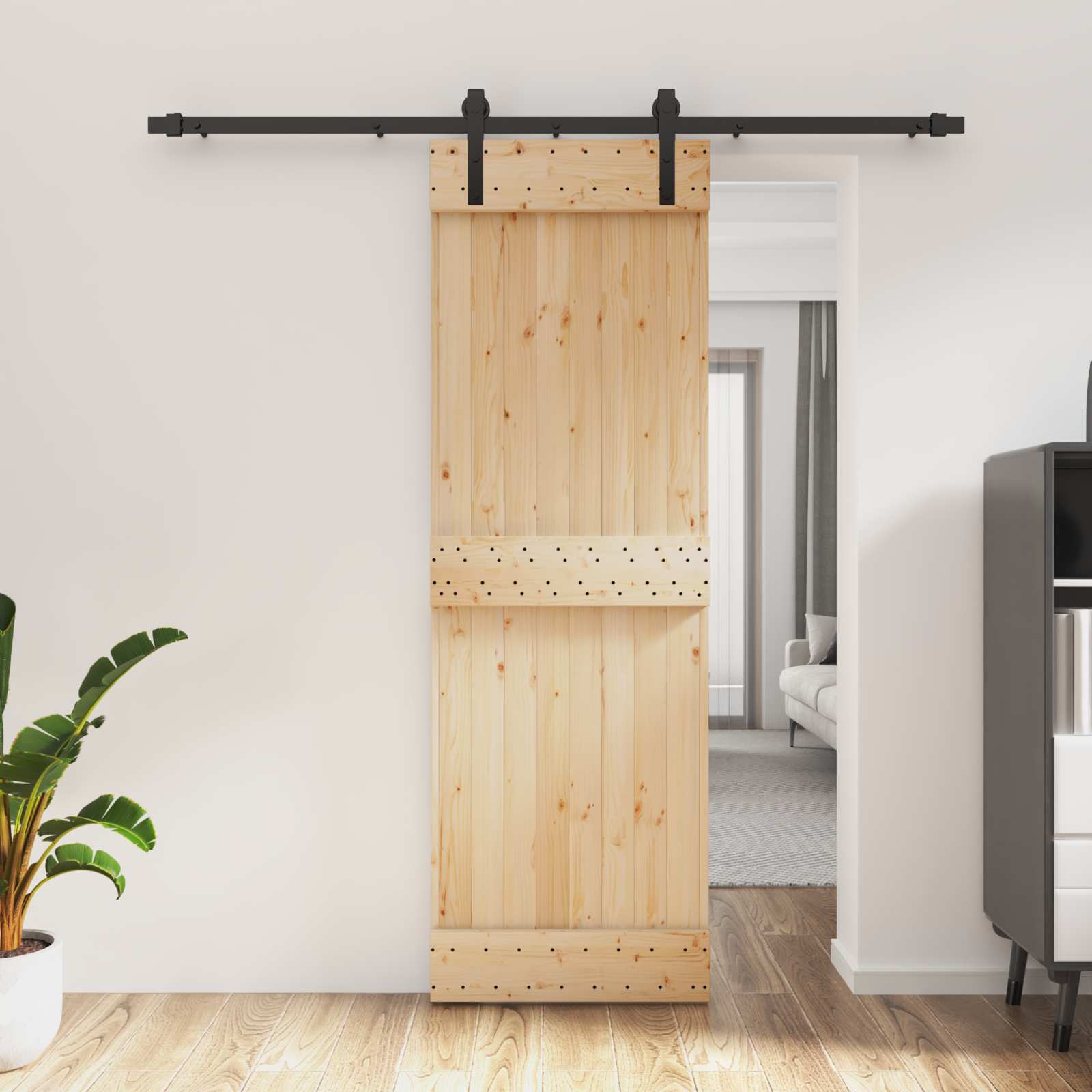Συρόμενη Πόρτα Φυσικό και Μαύρο 70 x 210 cm - Pakobazaar