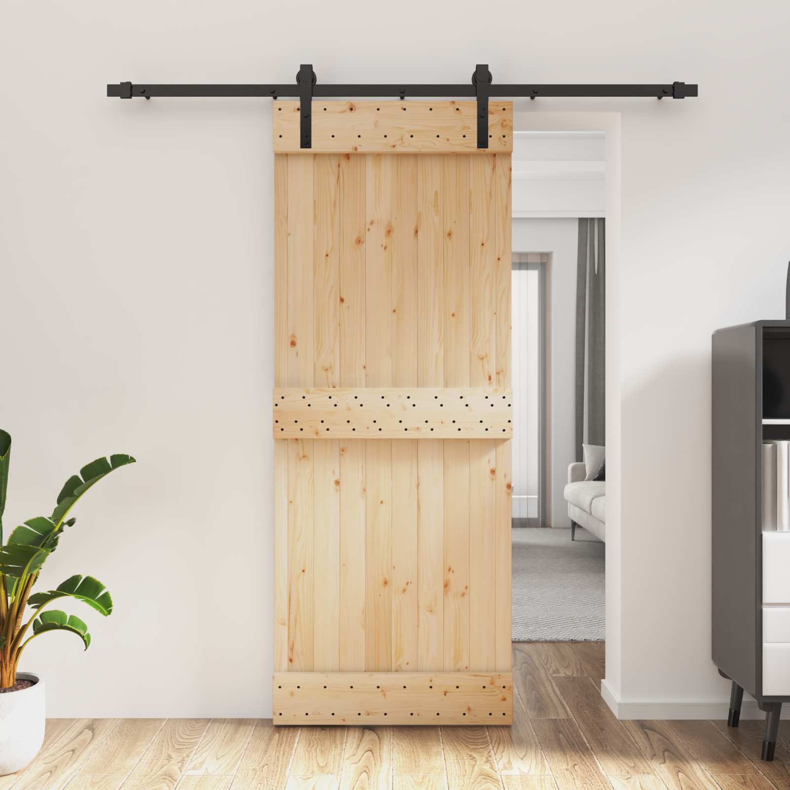 Συρόμενη Πόρτα Φυσικό και Μαύρο 80 x 210 cm - Pakobazaar