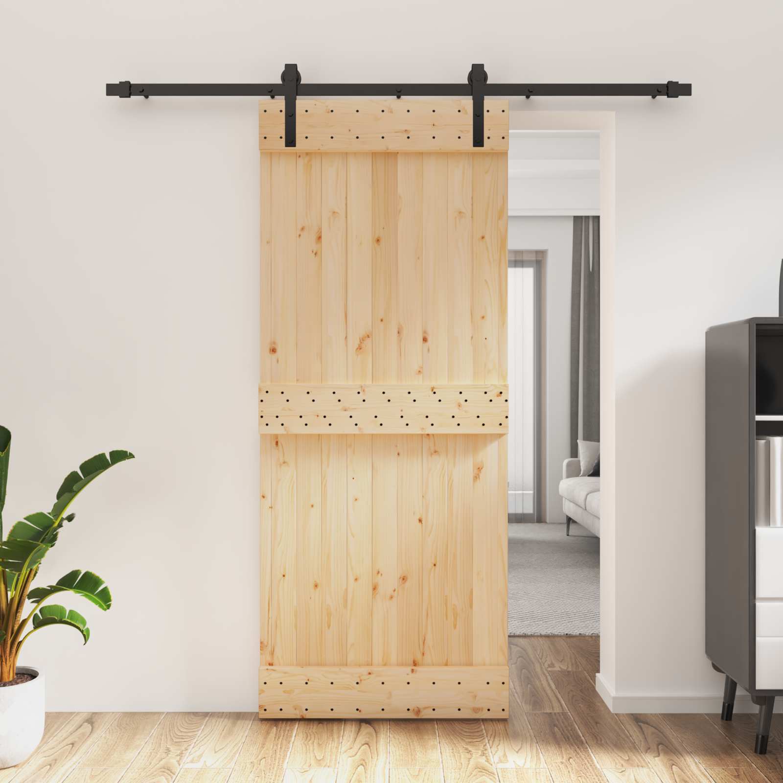 Συρόμενη Πόρτα Φυσικό και Μαύρο 85 x 210 cm - Pakobazaar