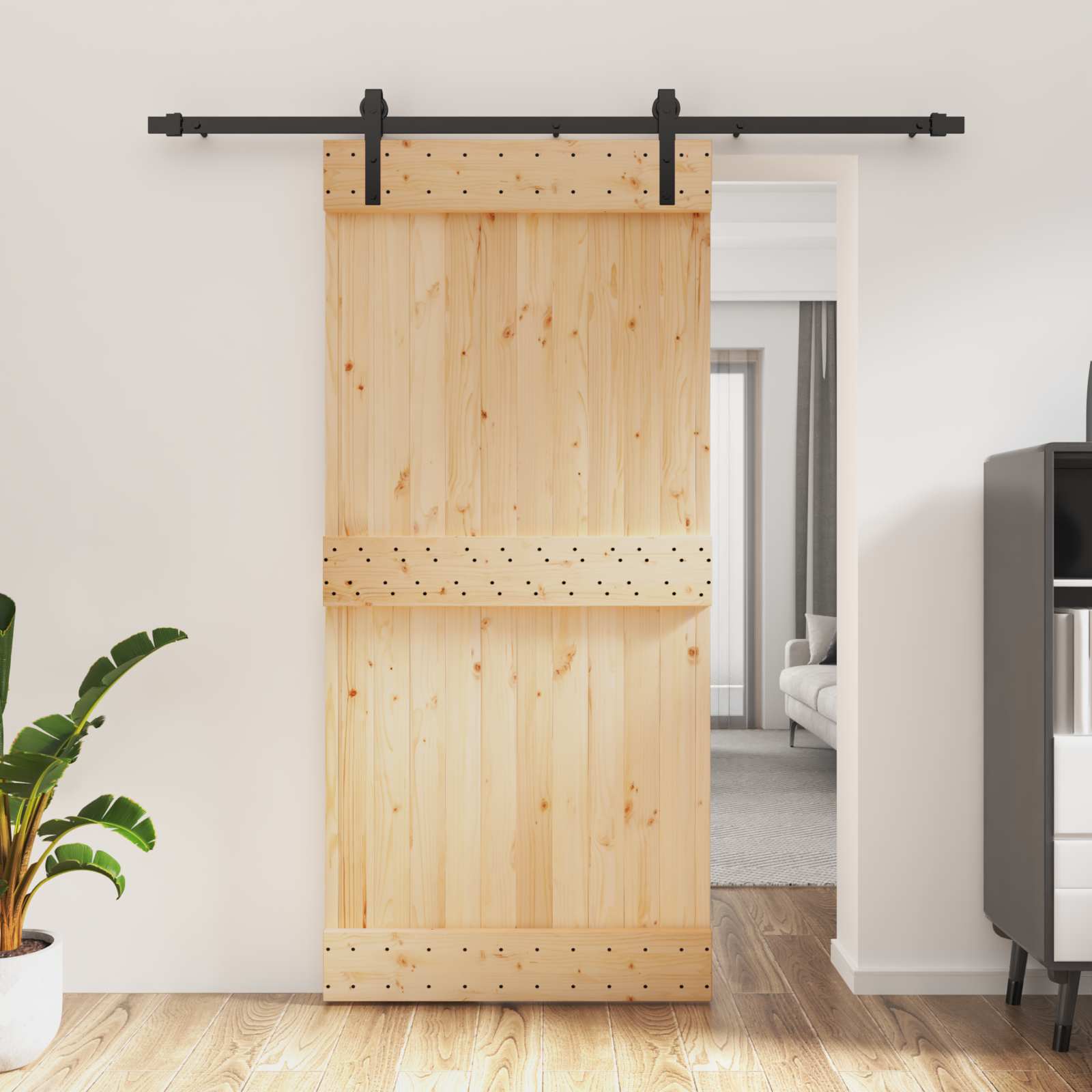 Συρόμενη Πόρτα Φυσικό και Μαύρο 95 x 210 cm - Pakobazaar