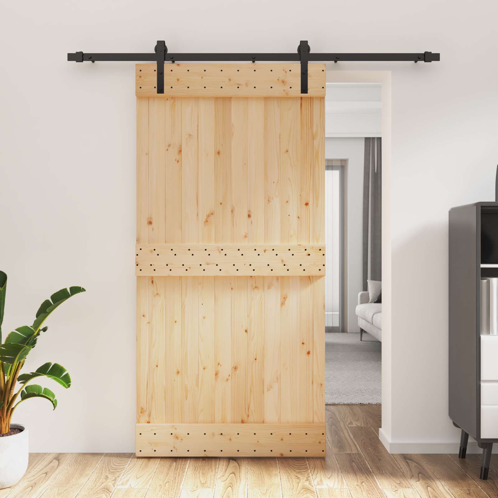 Συρόμενη Πόρτα Φυσικό και Μαύρο 100 x 210 cm - Pakobazaar