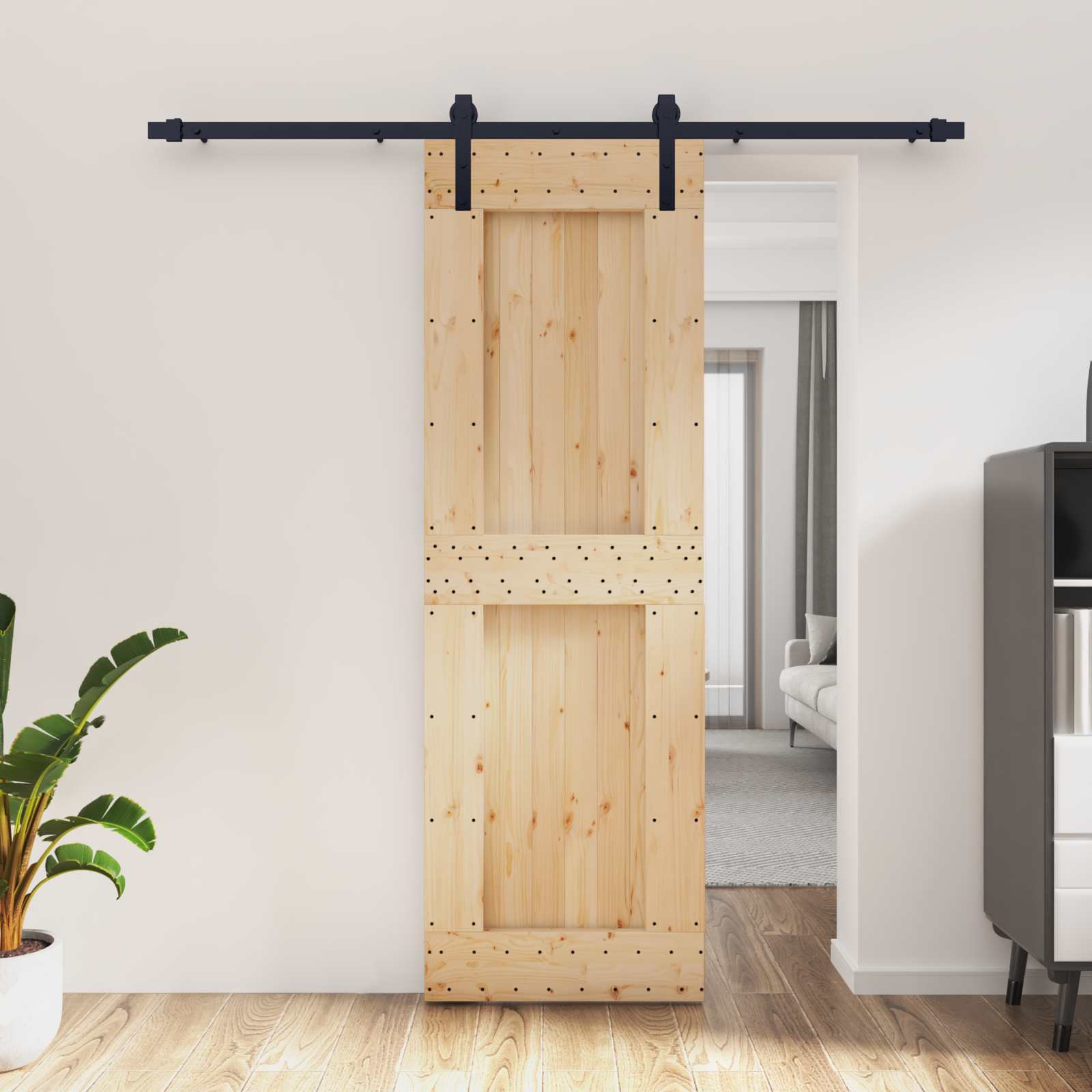 Συρόμενη Πόρτα Φυσικό και Μαύρο 70 x 210 cm - Pakobazaar