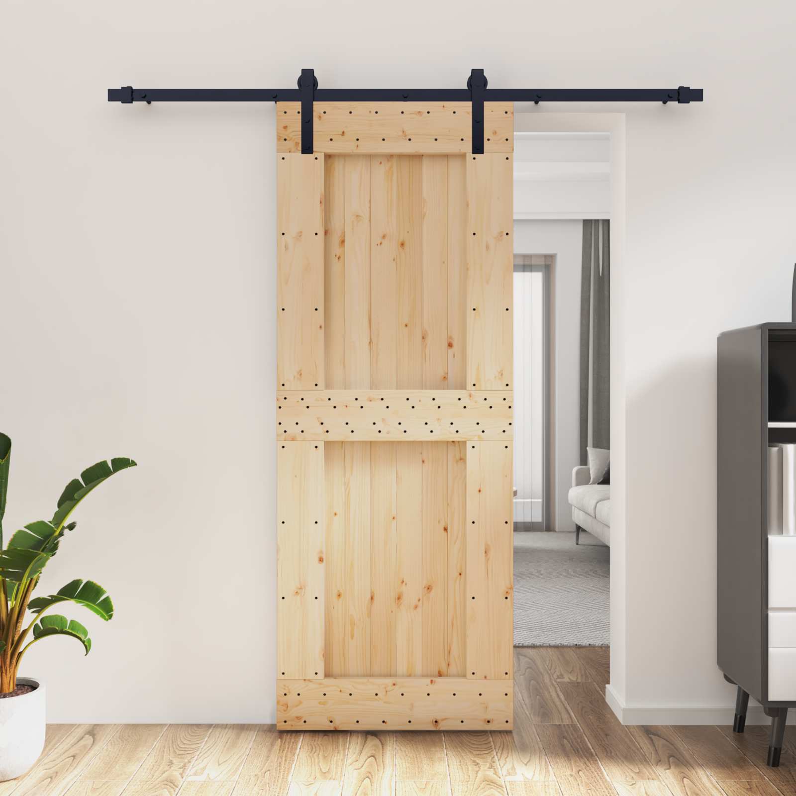 Συρόμενη Πόρτα Φυσικό και Μαύρο 80 x 210 cm - Pakobazaar