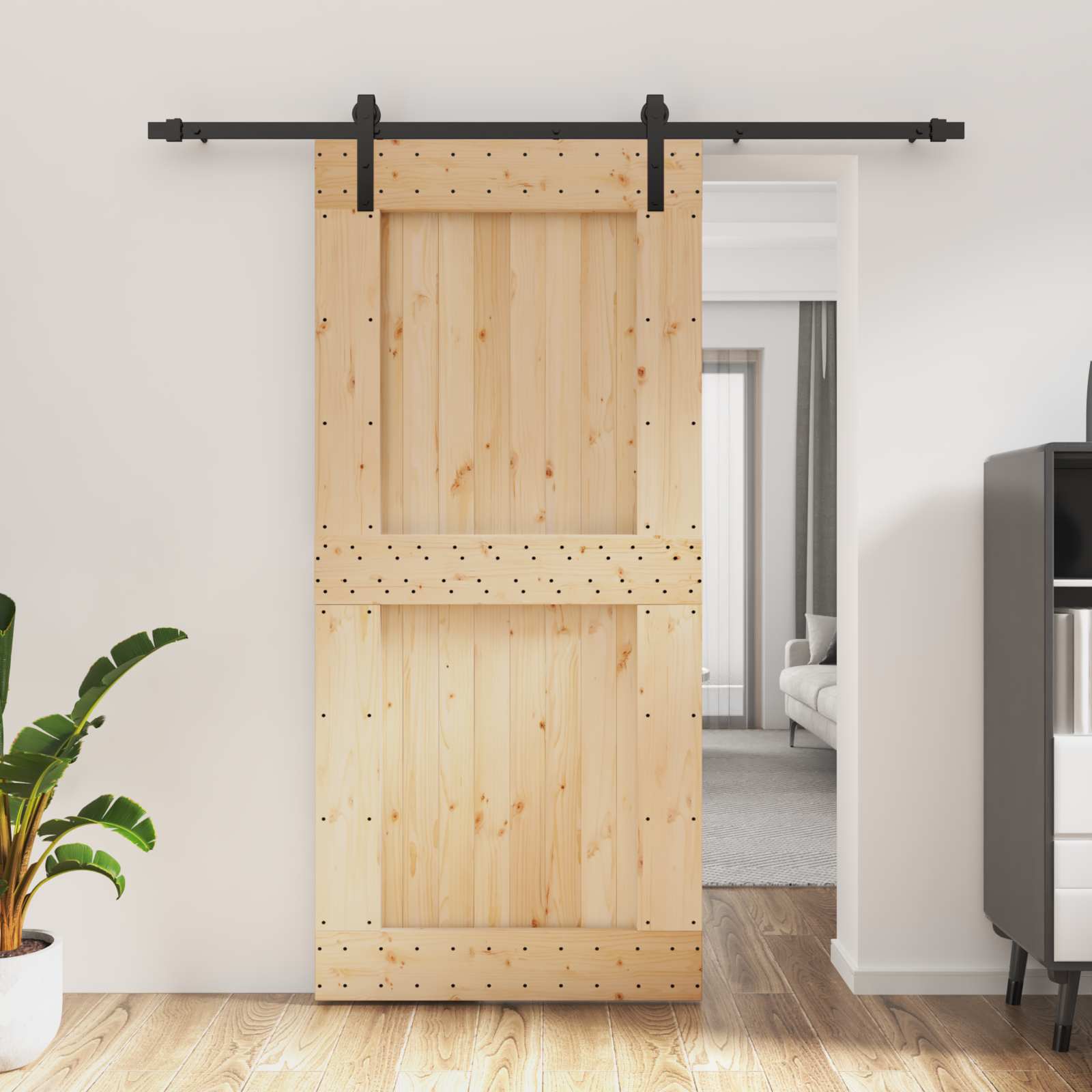 Συρόμενη Πόρτα Φυσικό και Μαύρο 95 x 210 cm - Pakobazaar