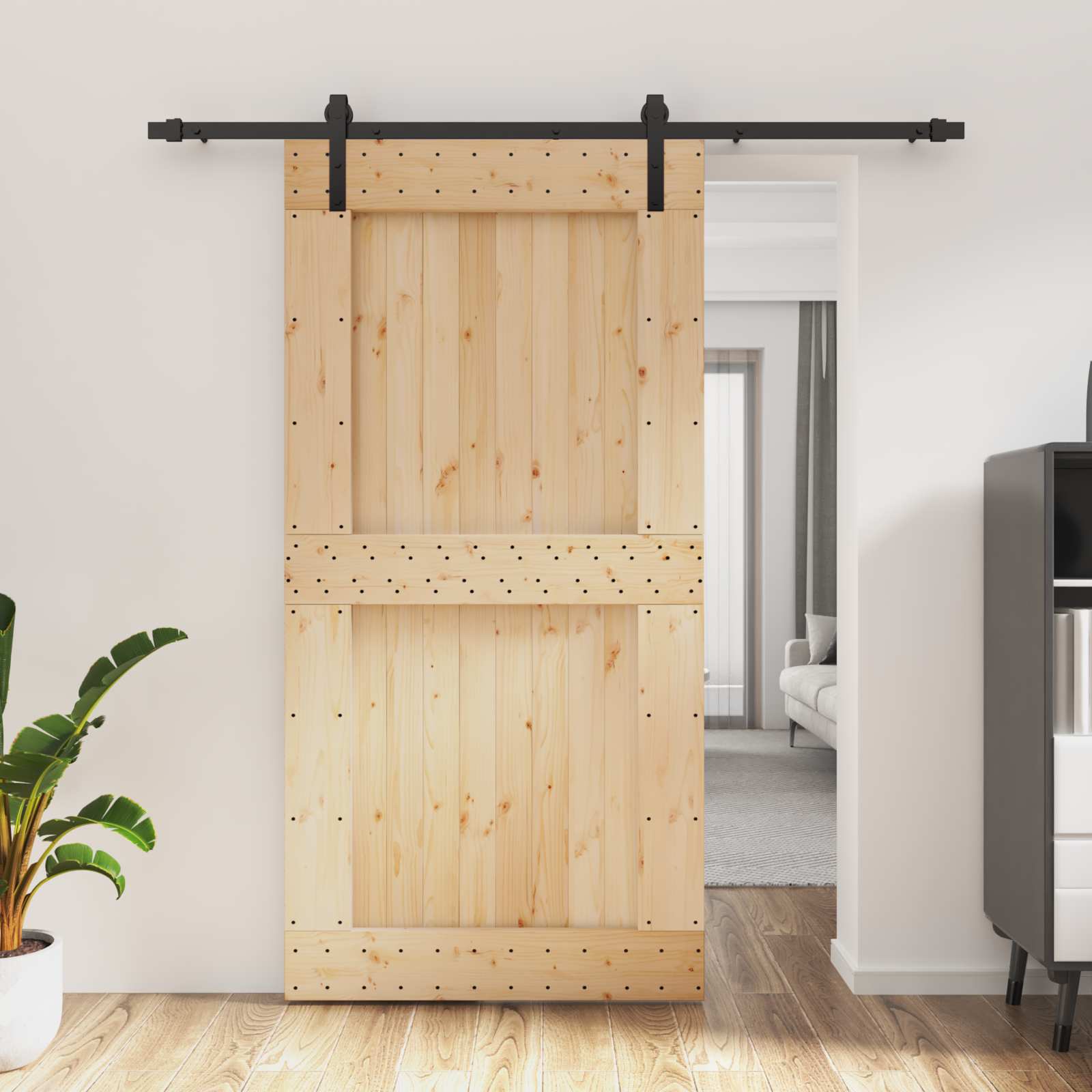 Συρόμενη Πόρτα Φυσικό και Μαύρο 100 x 210 cm - Pakobazaar