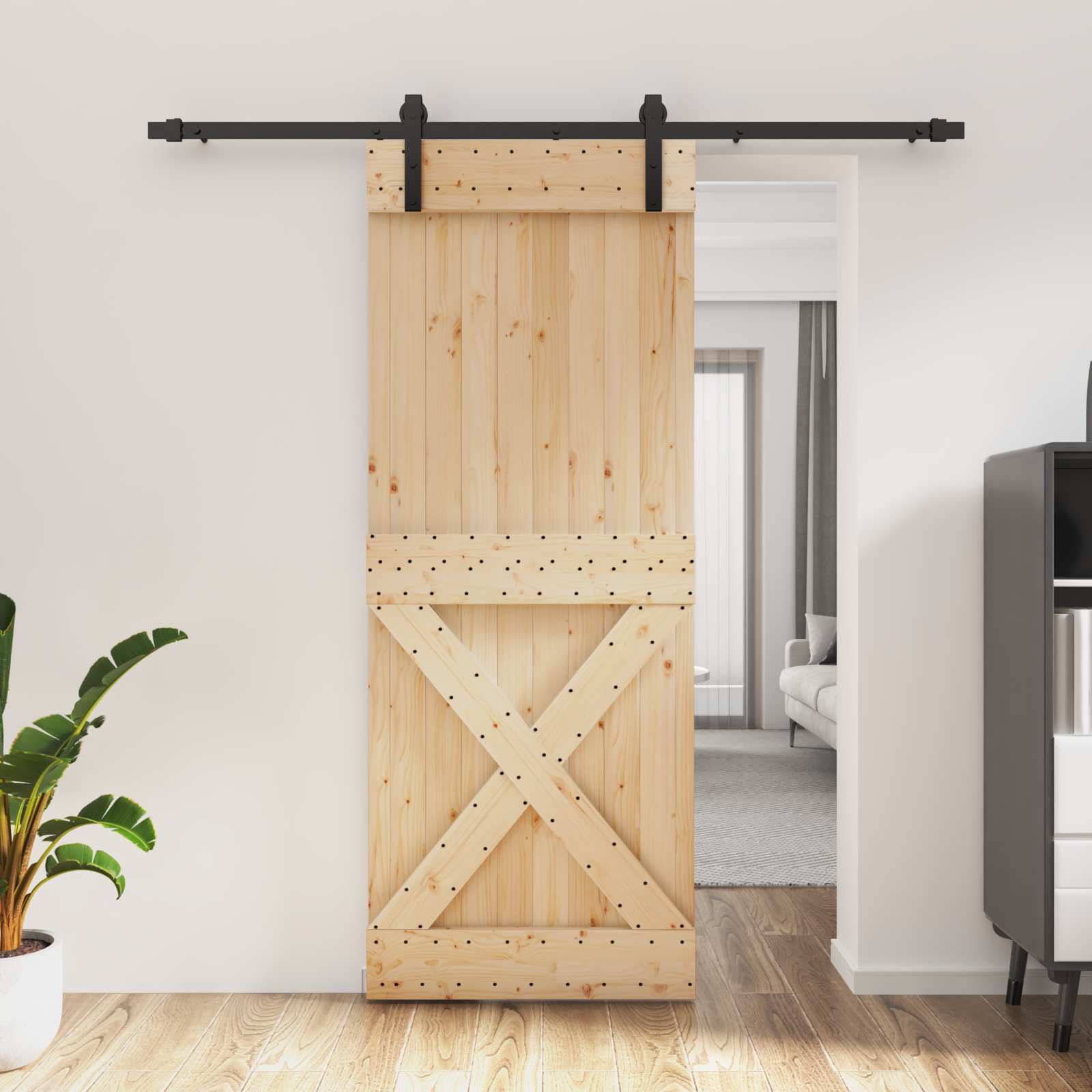 Συρόμενη Πόρτα Φυσικό και Μαύρο 80 x 210 cm - Pakobazaar