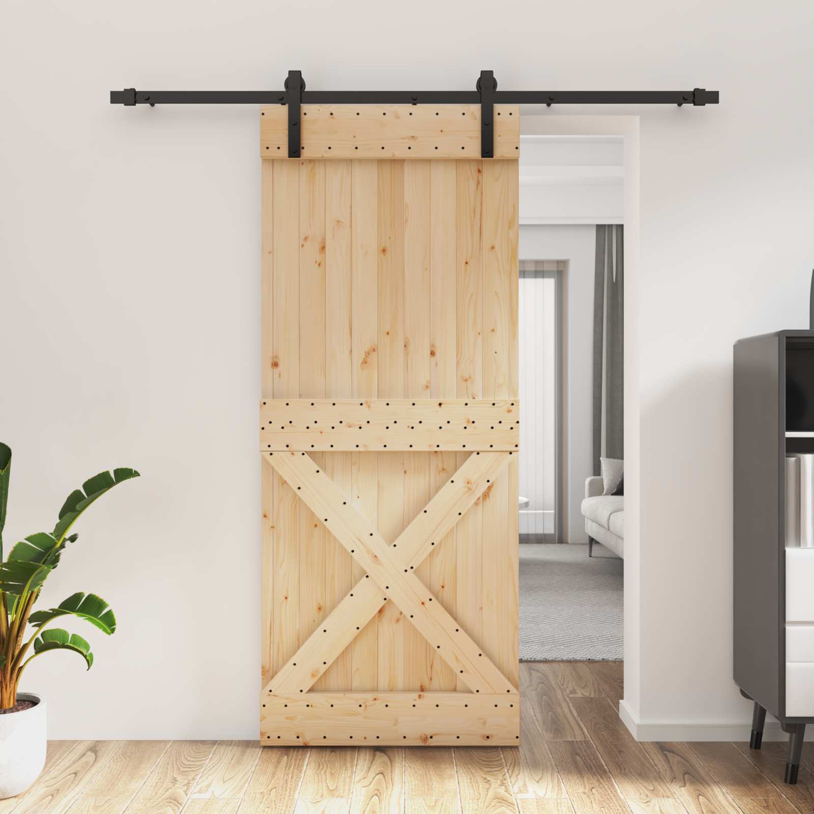 Συρόμενη Πόρτα Φυσικό και Μαύρο 85 x 210 cm - Pakobazaar