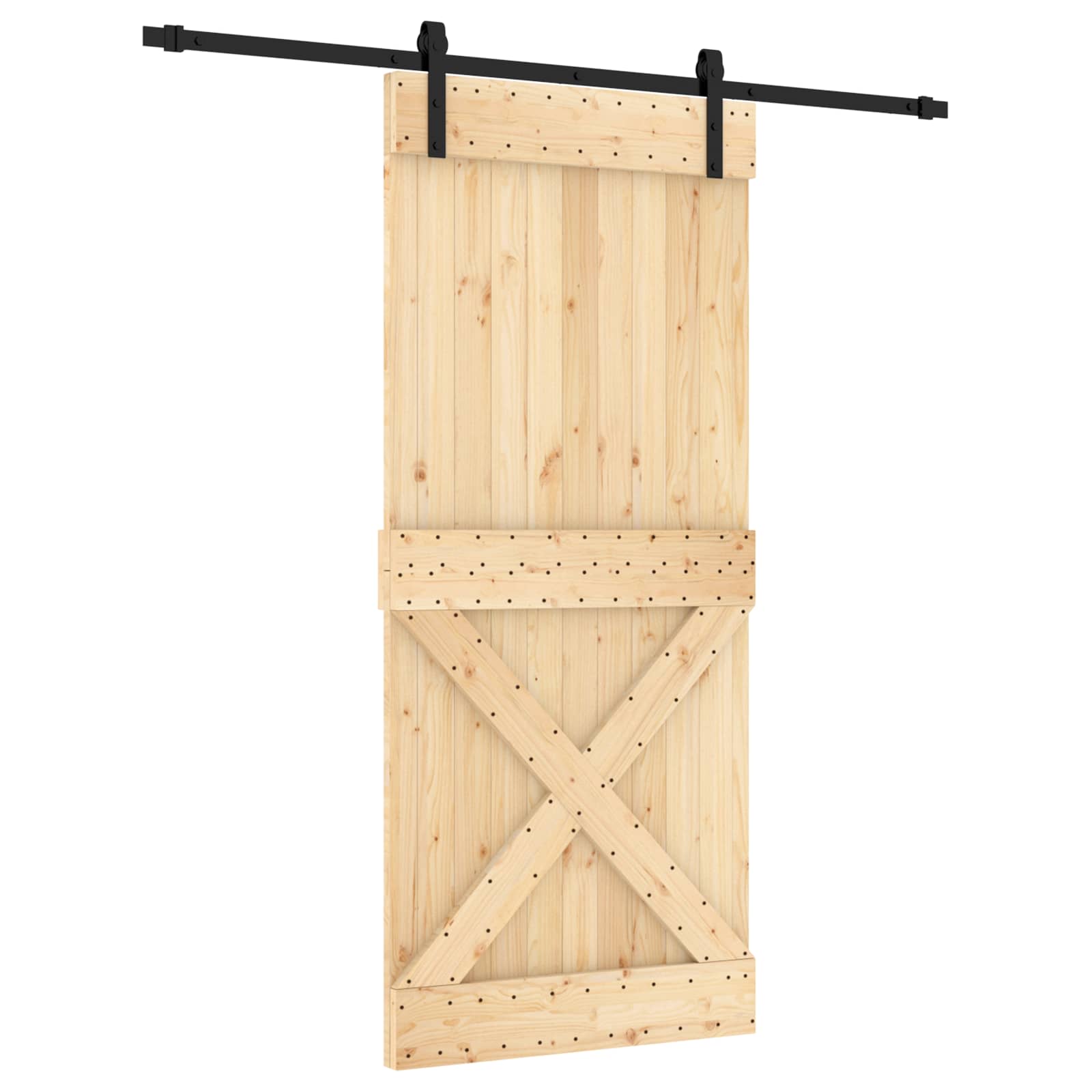 Συρόμενη Πόρτα Φυσικό και Μαύρο 90 x 210 cm - Pakobazaar