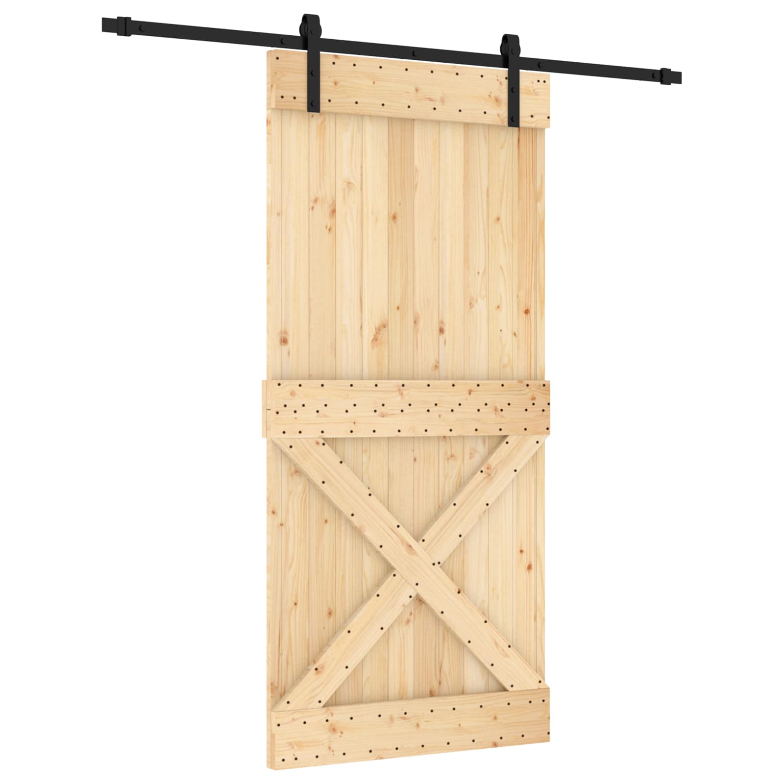 Συρόμενη Πόρτα Φυσικό και Μαύρο 95 x 210 cm - Pakobazaar