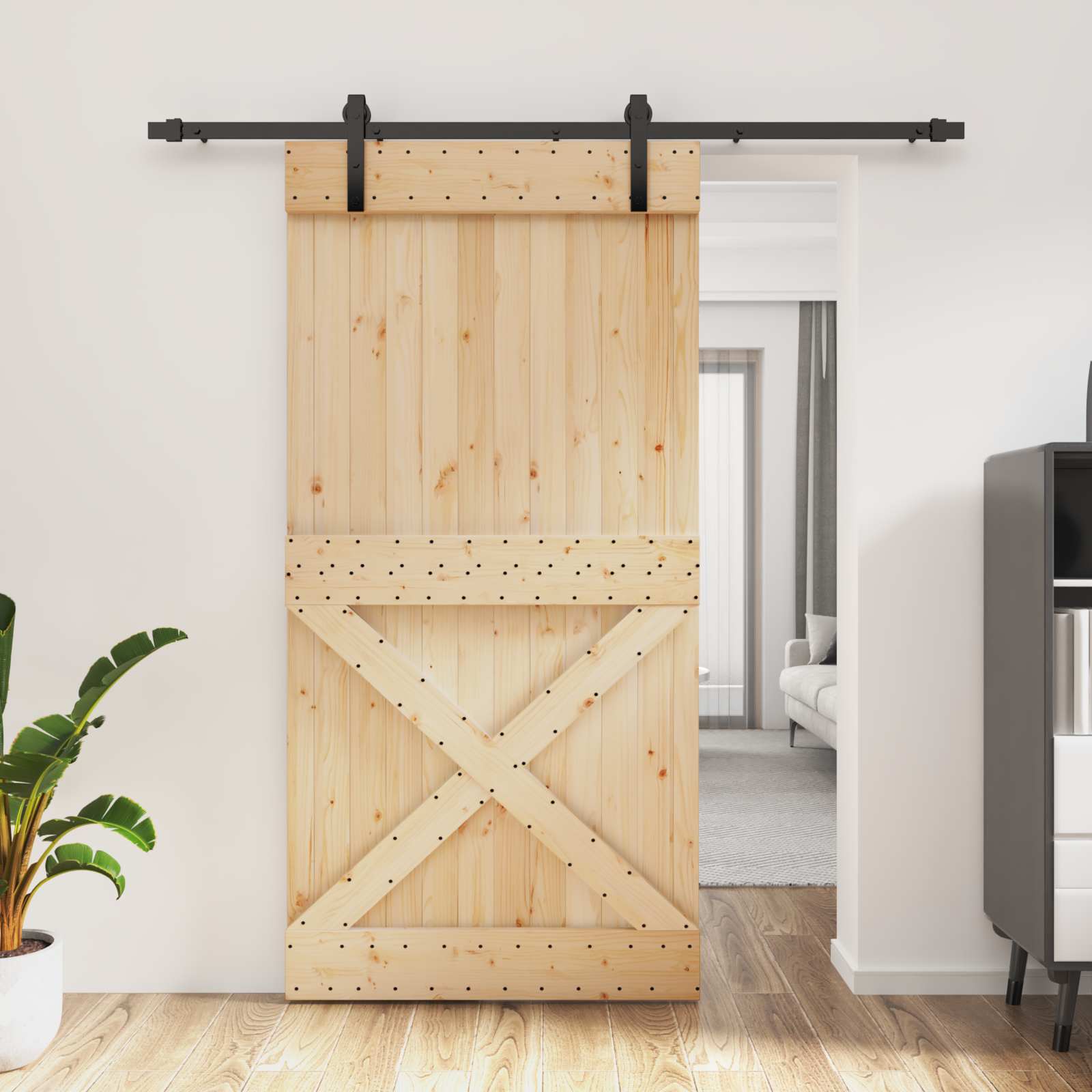 Συρόμενη Πόρτα Φυσικό και Μαύρο 100 x 210 cm - Pakobazaar