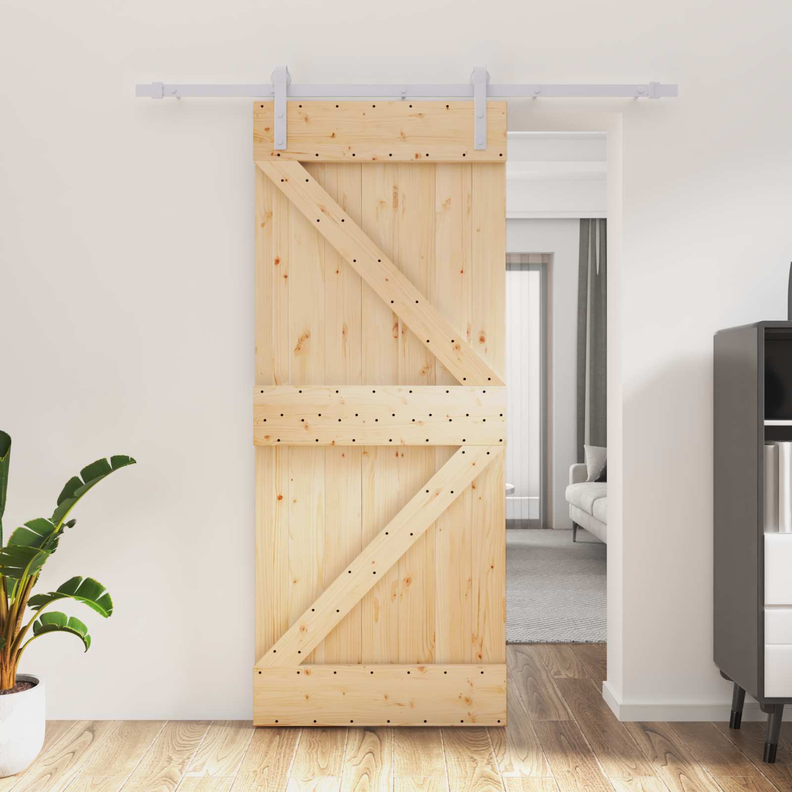 Συρόμενη Πόρτα Φυσικό και Λευκό 85 x 210 cm - Pakobazaar