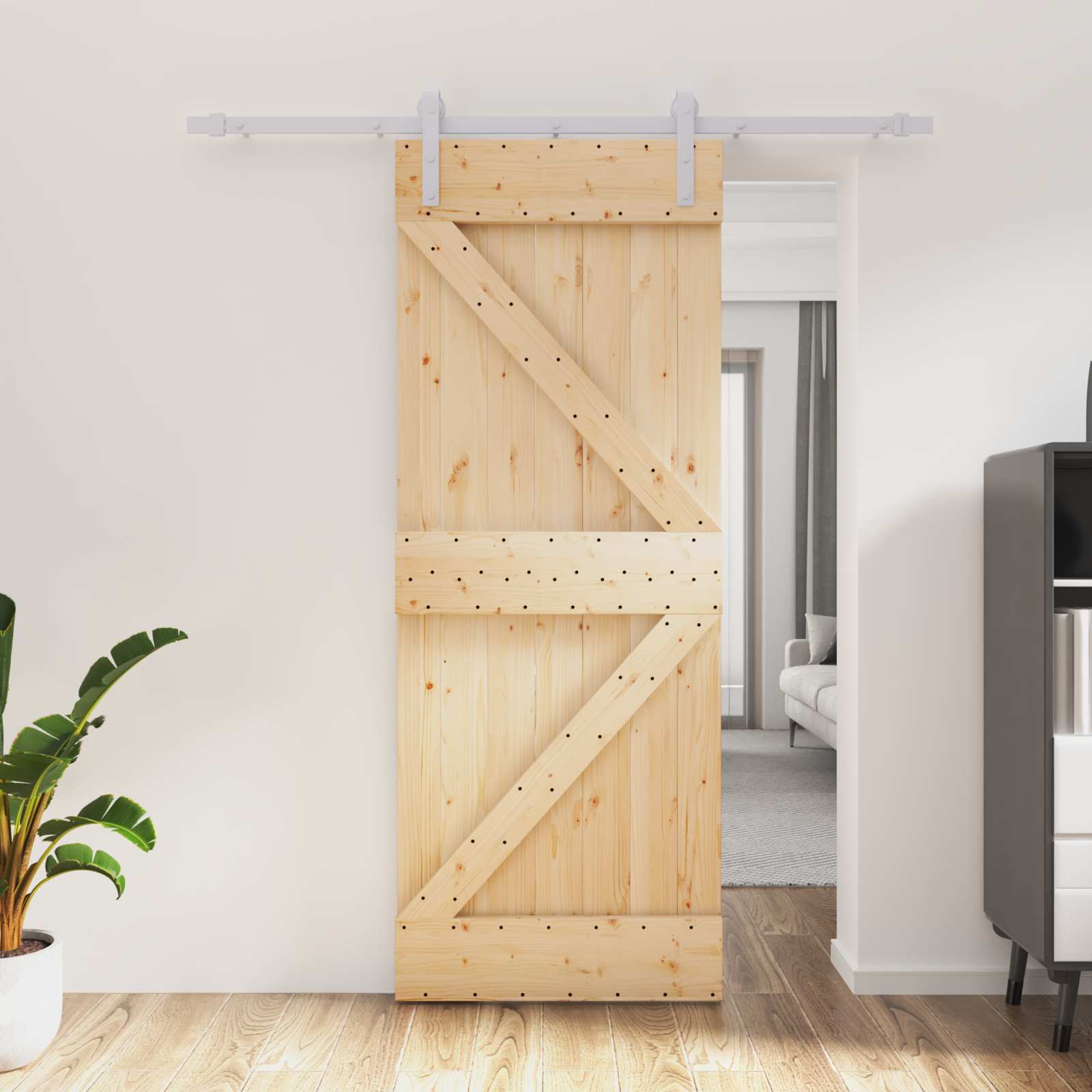 Συρόμενη Πόρτα Φυσικό και Λευκό 80 x 210 cm Μασίφ Ξύλο Πεύκου - Pakobazaar