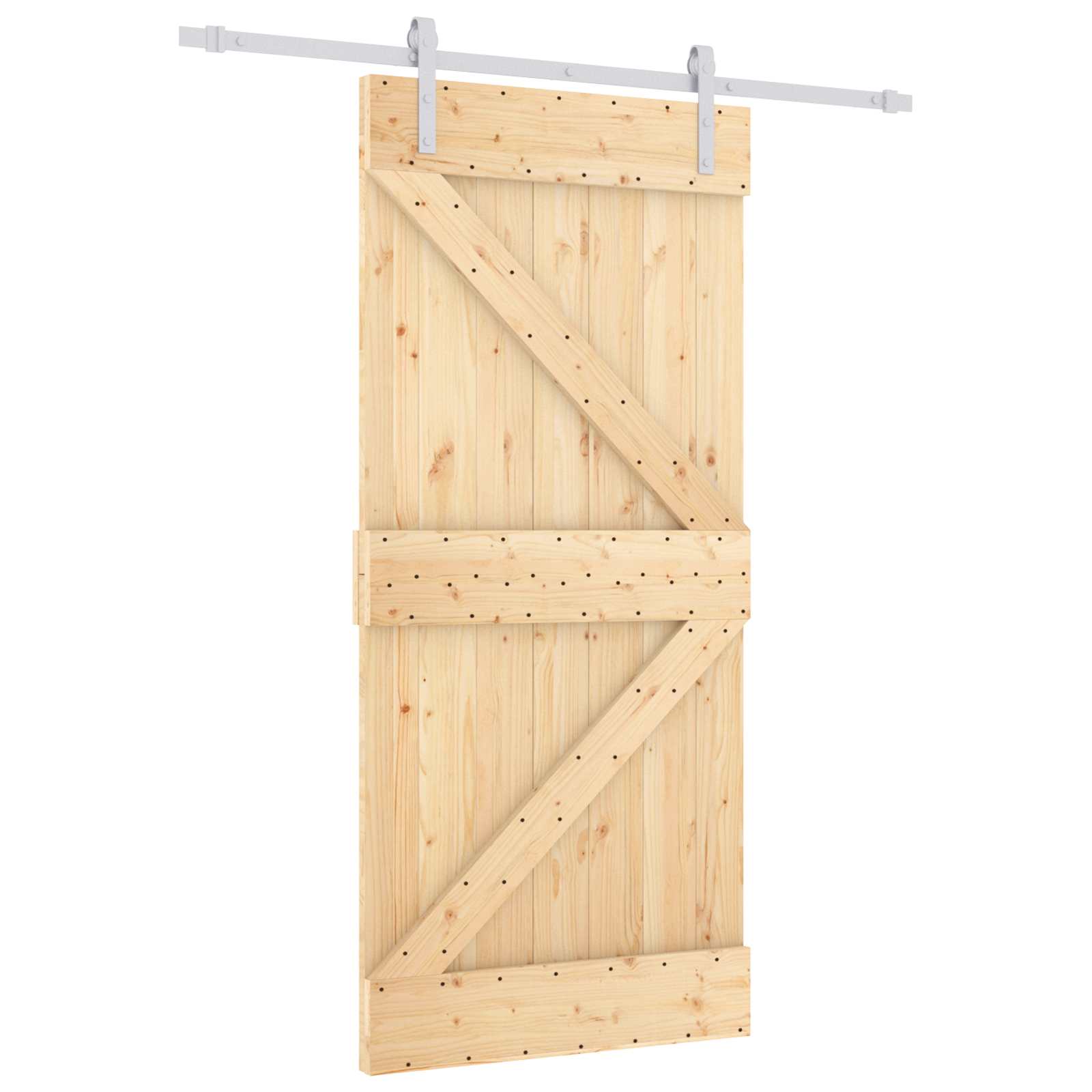 Συρόμενη Πόρτα Φυσικό και Λευκό 90 x 210 cm Μασίφ Ξύλο Πεύκου - Pakobazaar