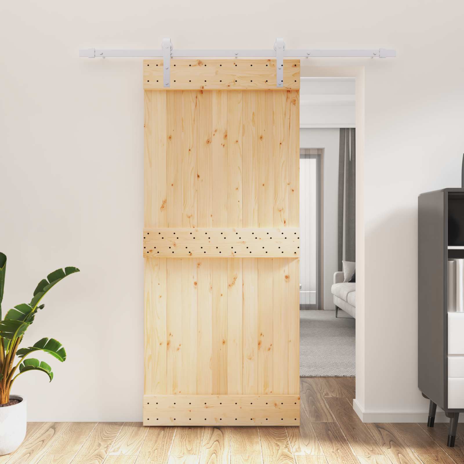 Συρόμενη Πόρτα Φυσικό και Λευκό 90 x 210 cm