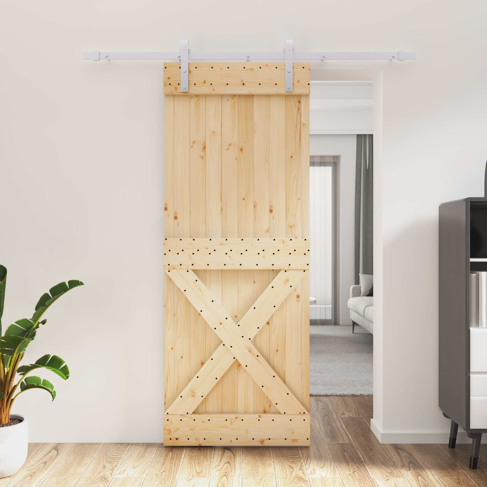 Συρόμενη Πόρτα Φυσικό και Λευκό 80 x 210 cm - Pakobazaar