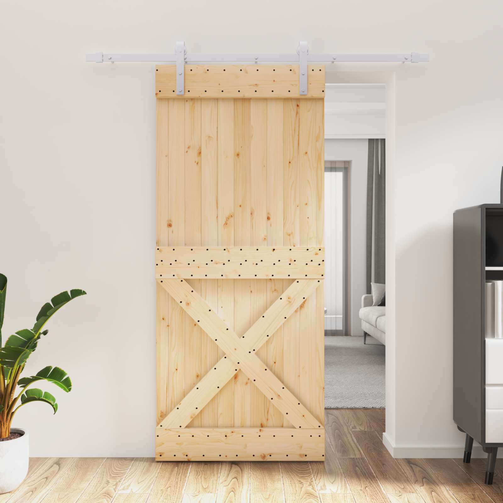 Συρόμενη Πόρτα Φυσικό και Λευκό 90 x 210 cm - Pakobazaar