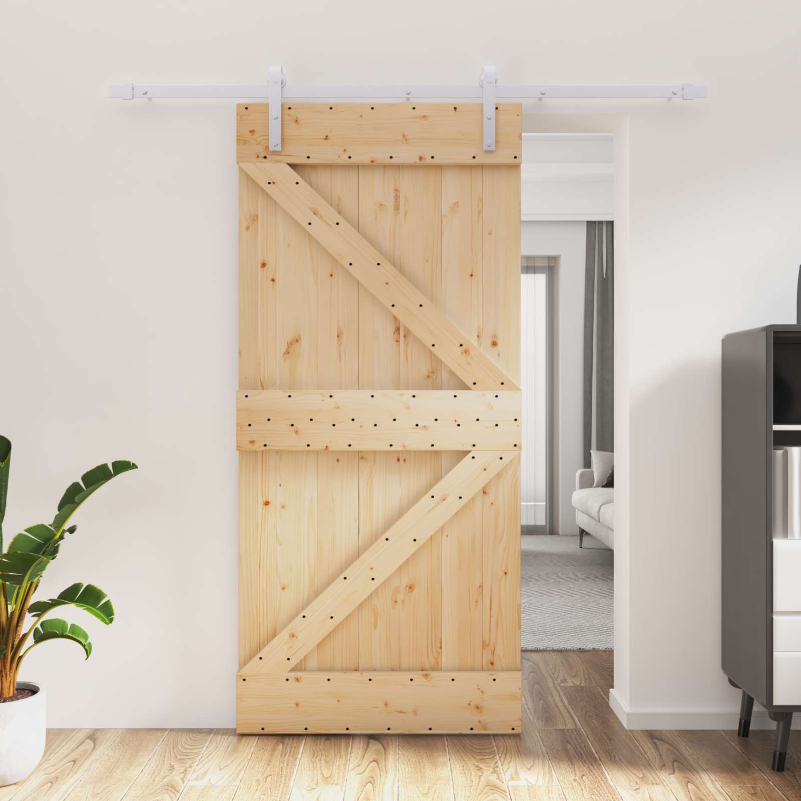 Συρόμενη Πόρτα Φυσικό και Λευκό 95 x 210 cm - Pakobazaar