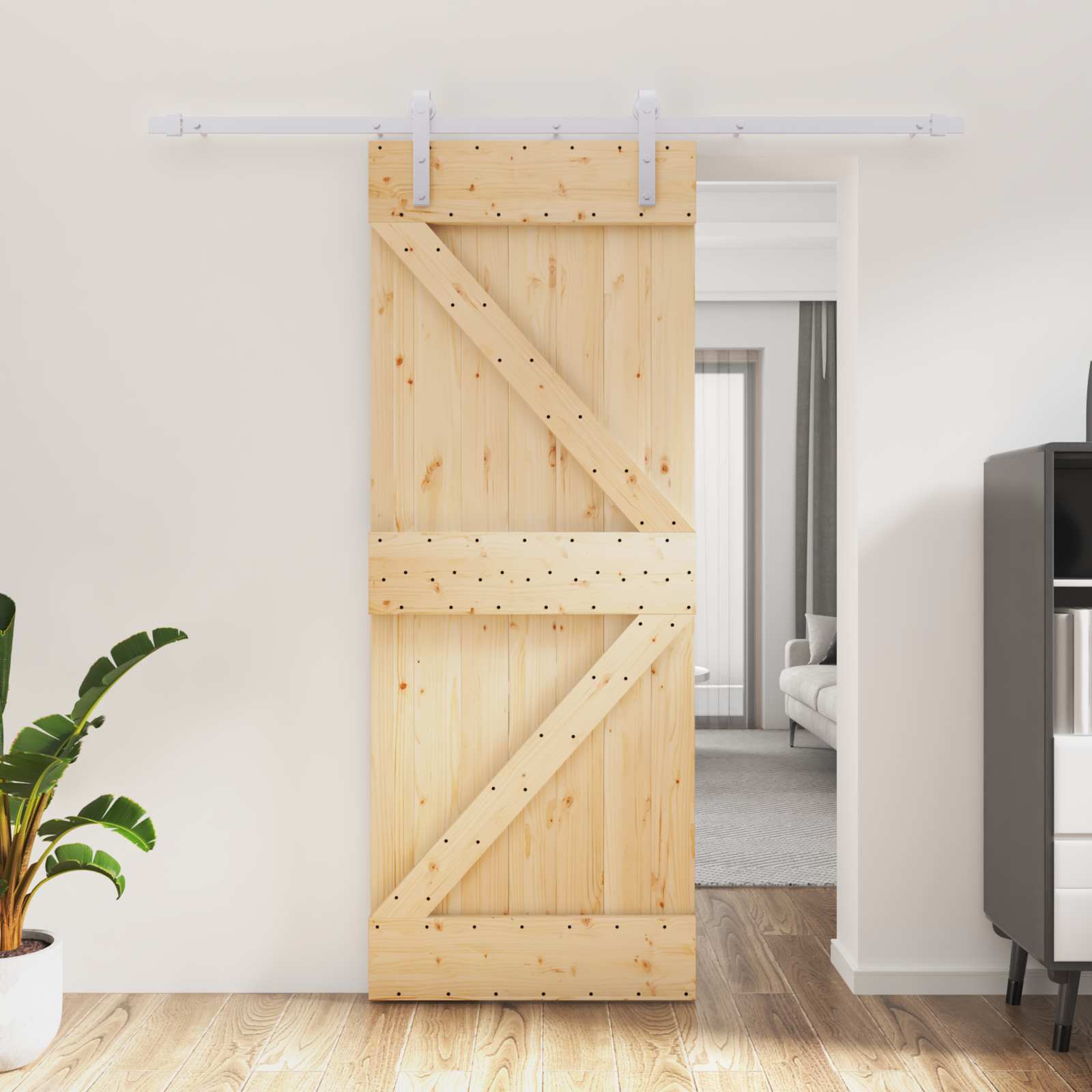 Συρόμενη Πόρτα Φυσικό και Λευκό 80 x 210 cm Μασίφ Ξύλο Πεύκου - Pakobazaar