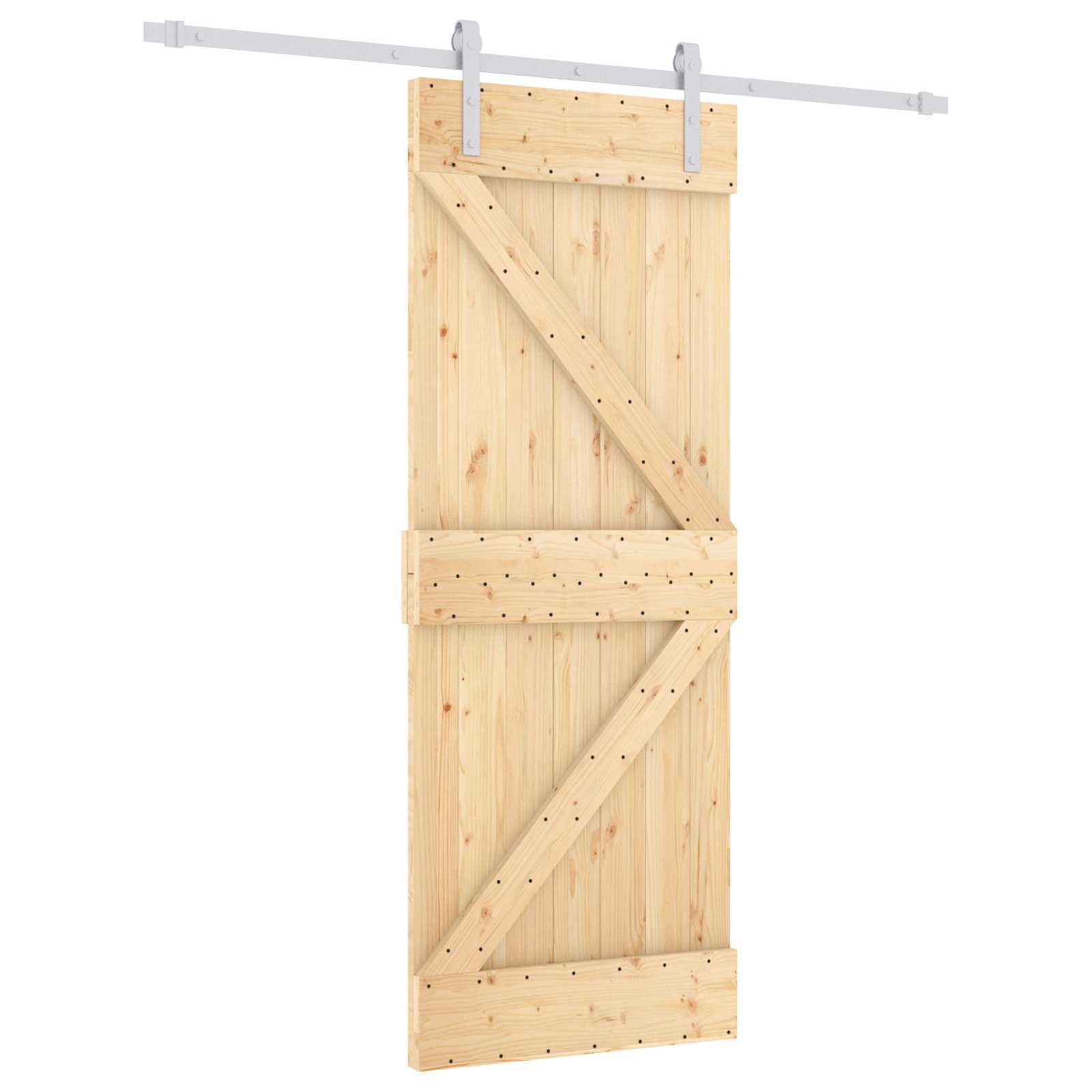 Συρόμενη Πόρτα Φυσικό και Λευκό 80 x 210 cm Μασίφ Ξύλο Πεύκου - Pakobazaar