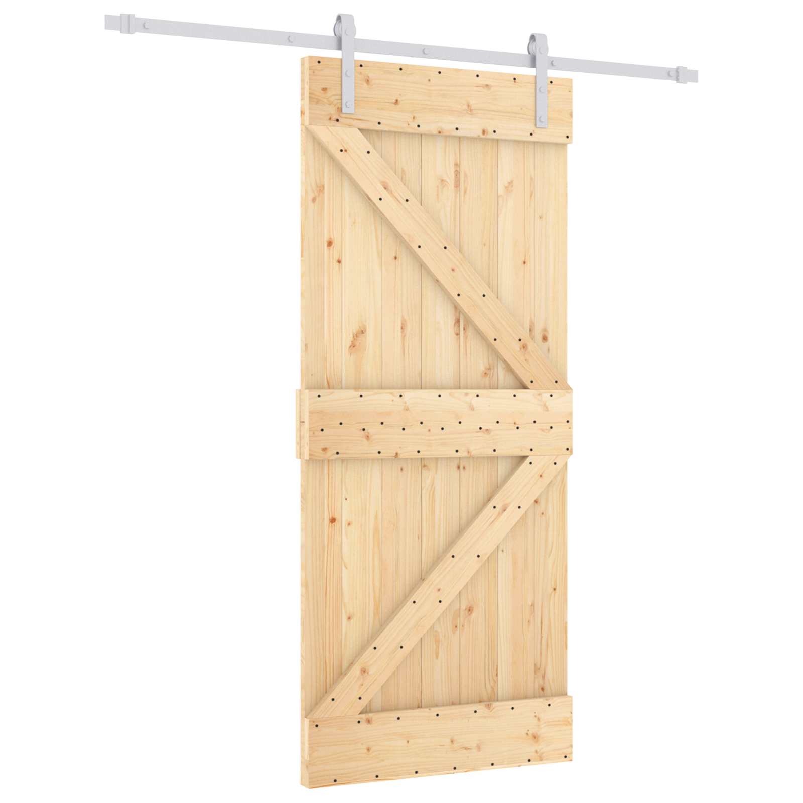Συρόμενη Πόρτα Φυσικό και Λευκό 90 x 210 cm Μασίφ Ξύλο Πεύκου - Pakobazaar