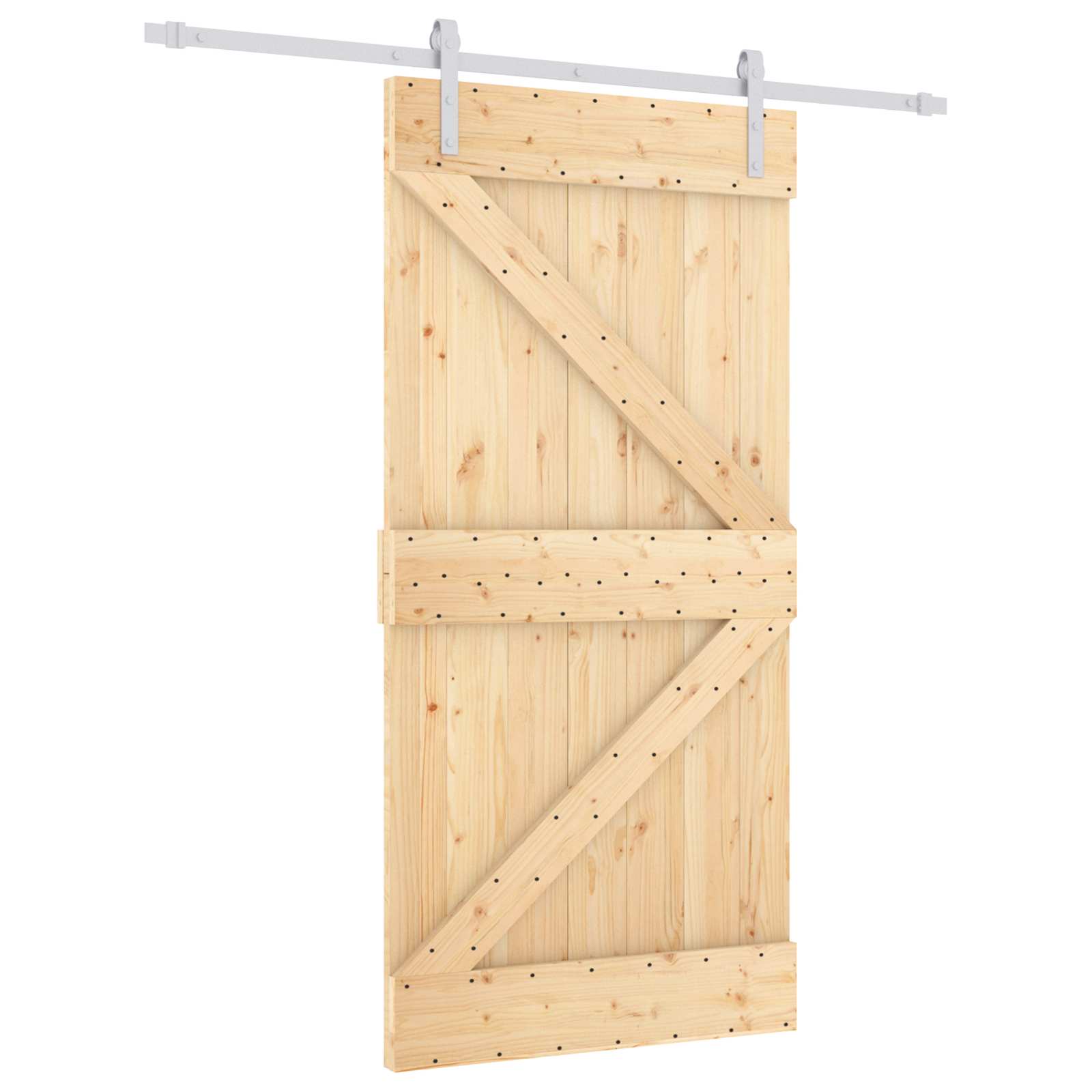 Συρόμενη Πόρτα Φυσικό και Λευκό 100 x 210 cm Μασίφ Ξύλο Πεύκου - Pakobazaar