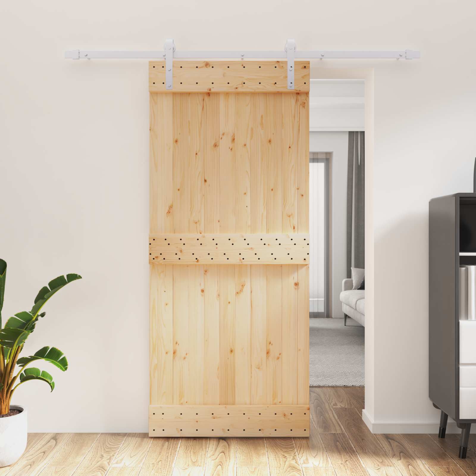 Συρόμενη Πόρτα Φυσικό και Λευκό 90 x 210 cm