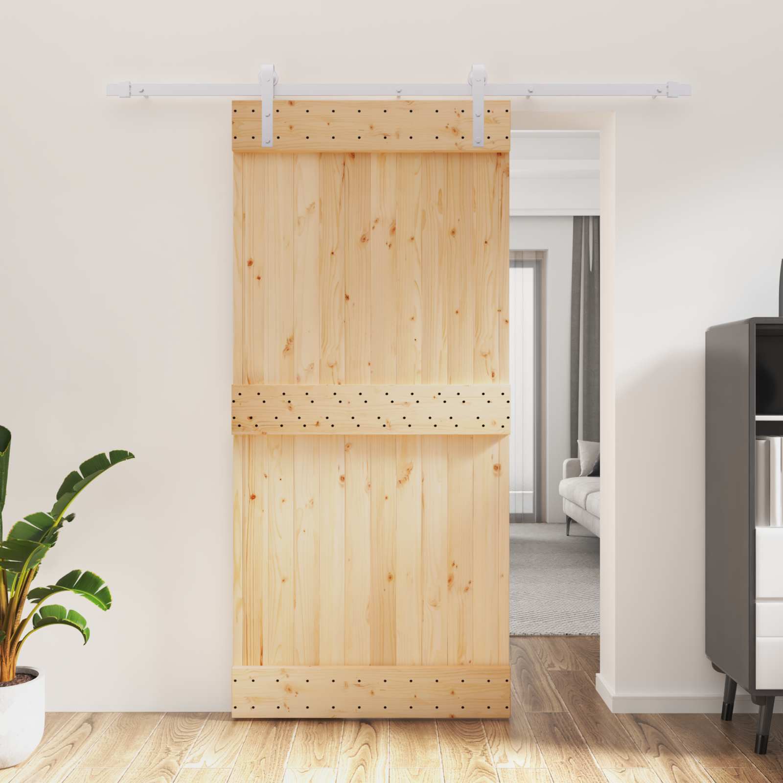 Συρόμενη Πόρτα Φυσικό και Λευκό 95 x 210 cm - Pakobazaar