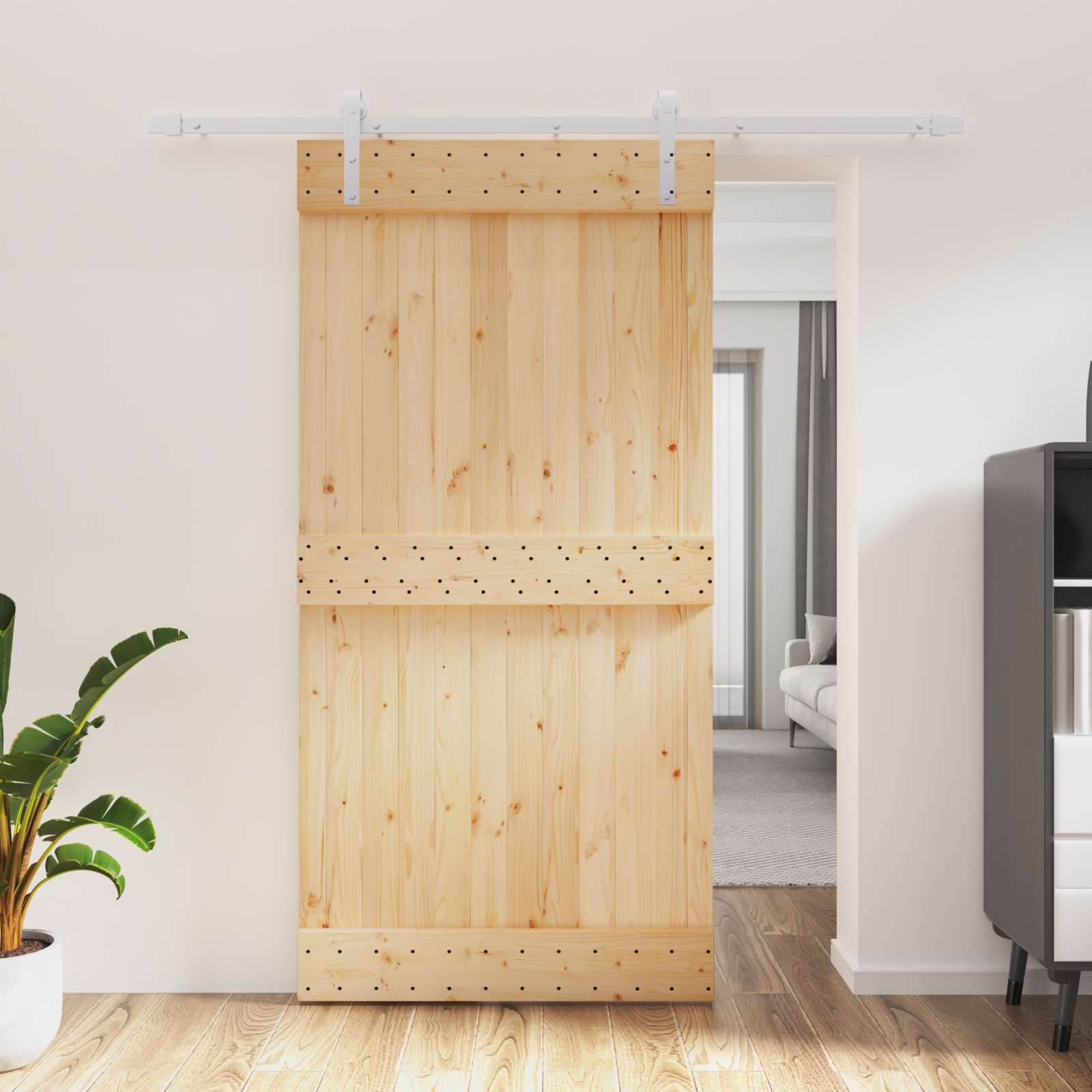 Συρόμενη Πόρτα Φυσικό και Λευκό 100 x 210 cm - Pakobazaar