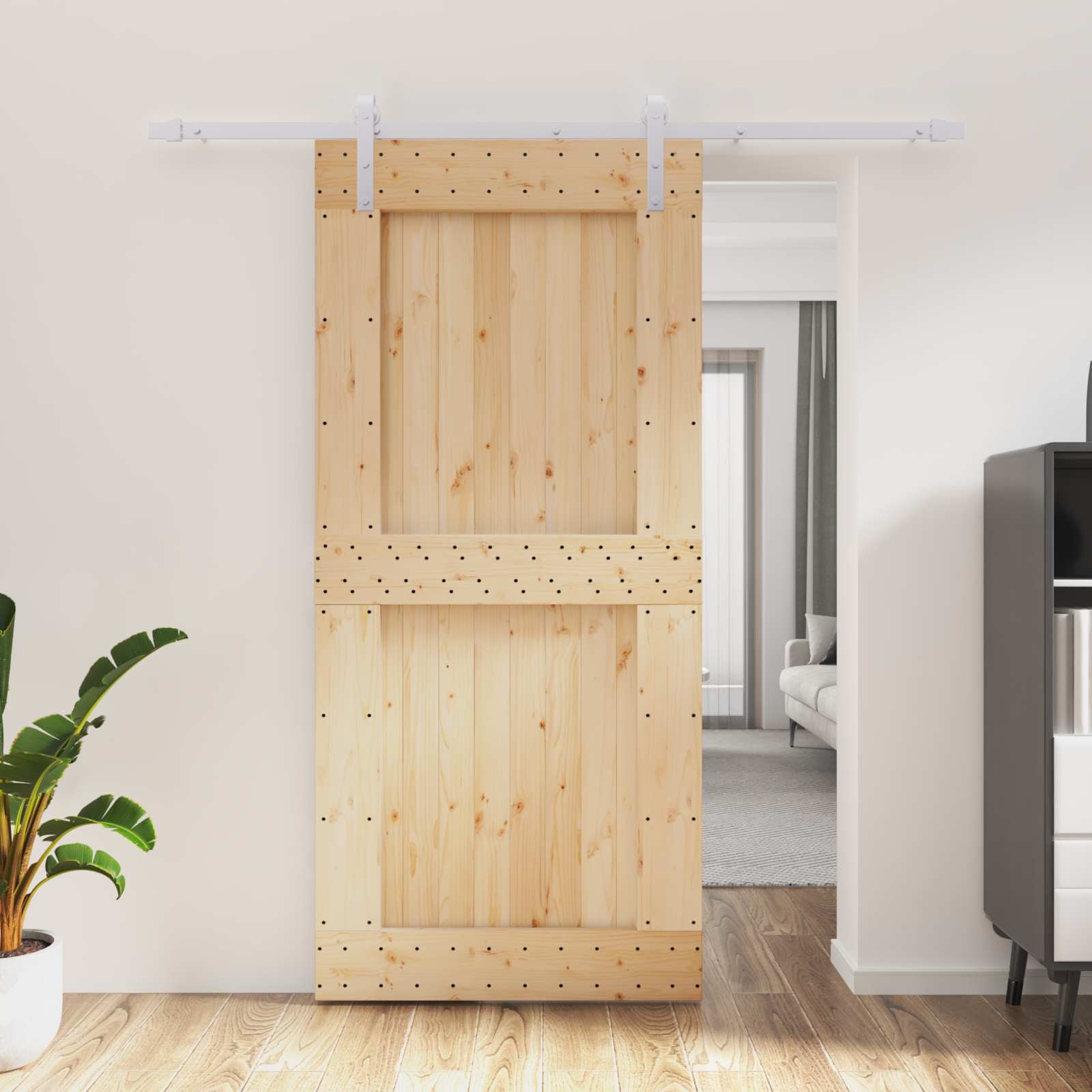 Συρόμενη Πόρτα Φυσικό και Λευκό 95 x 210 cm - Pakobazaar