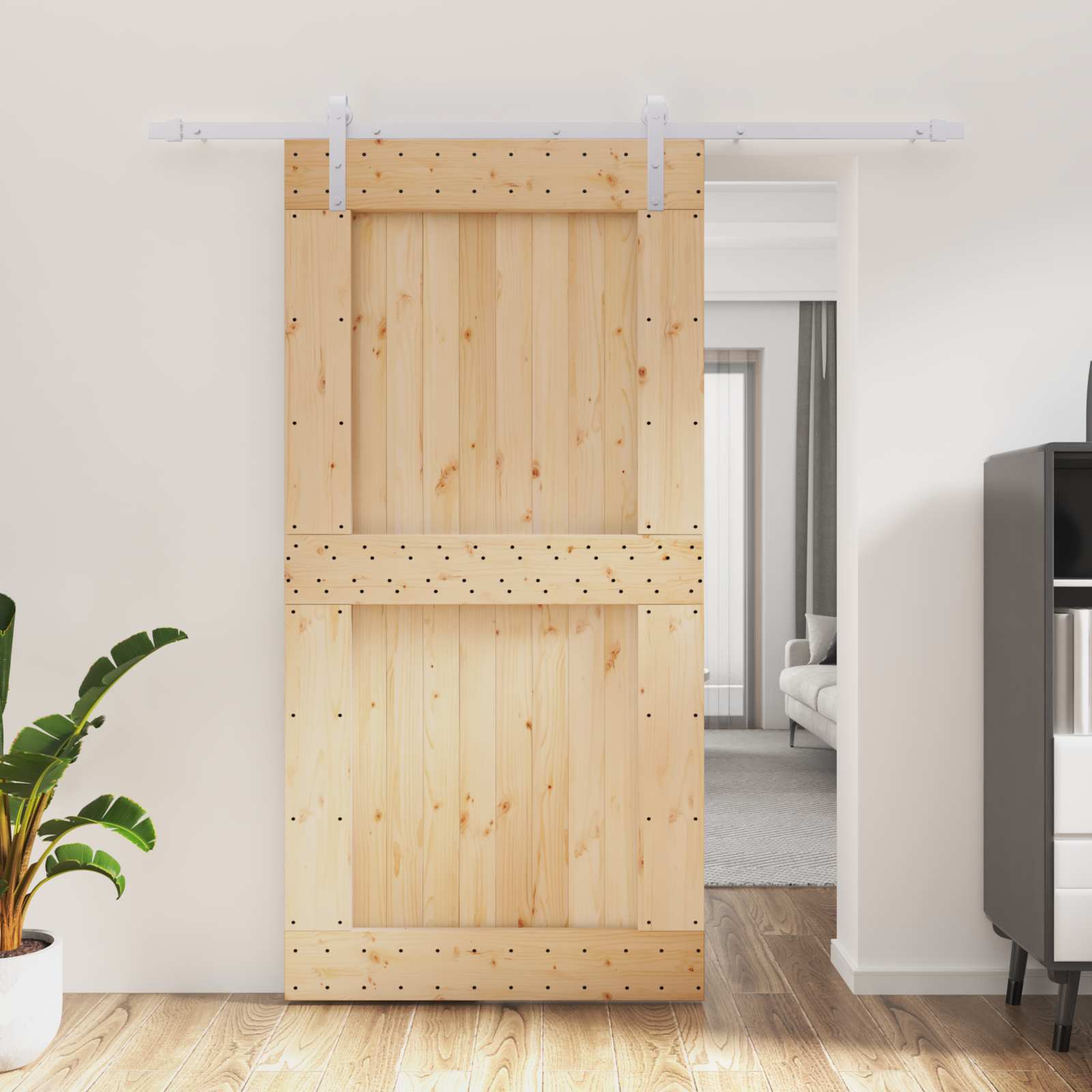 Συρόμενη Πόρτα Φυσικό και Λευκό 100 x 210 cm - Pakobazaar
