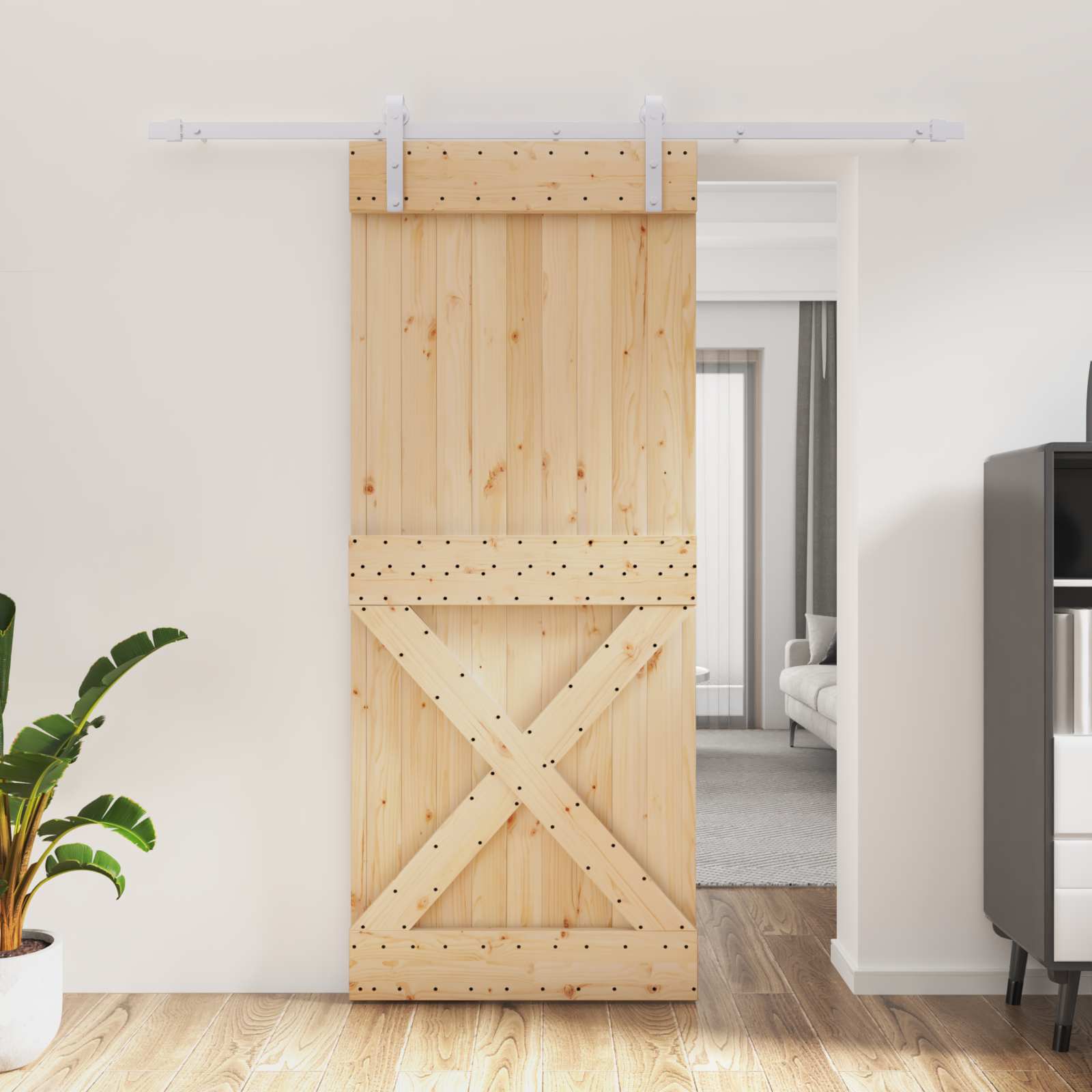 Συρόμενη Πόρτα Φυσικό και Λευκό 85 x 210 cm - Pakobazaar