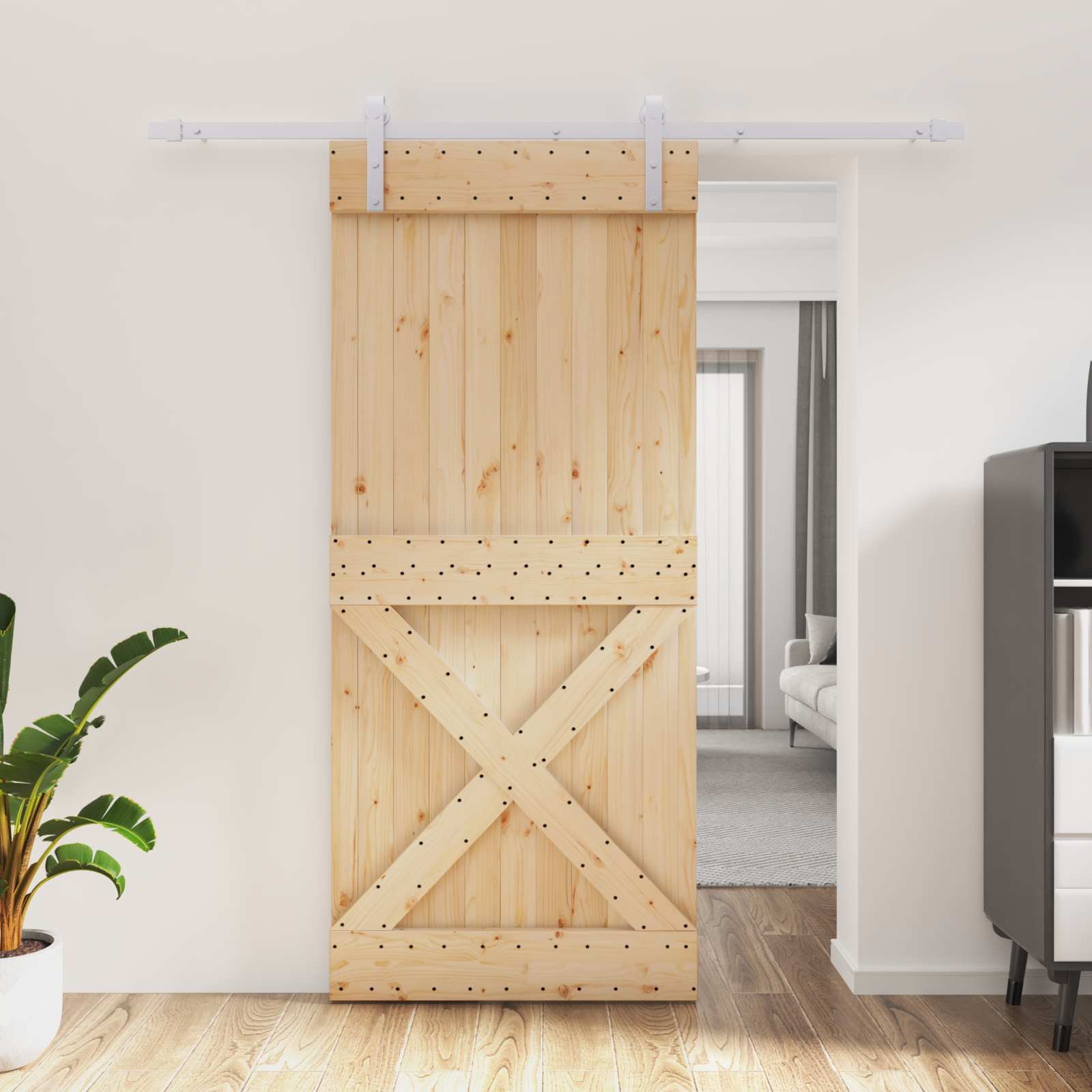 Συρόμενη Πόρτα Φυσικό και Λευκό 90 x 210 cm - Pakobazaar