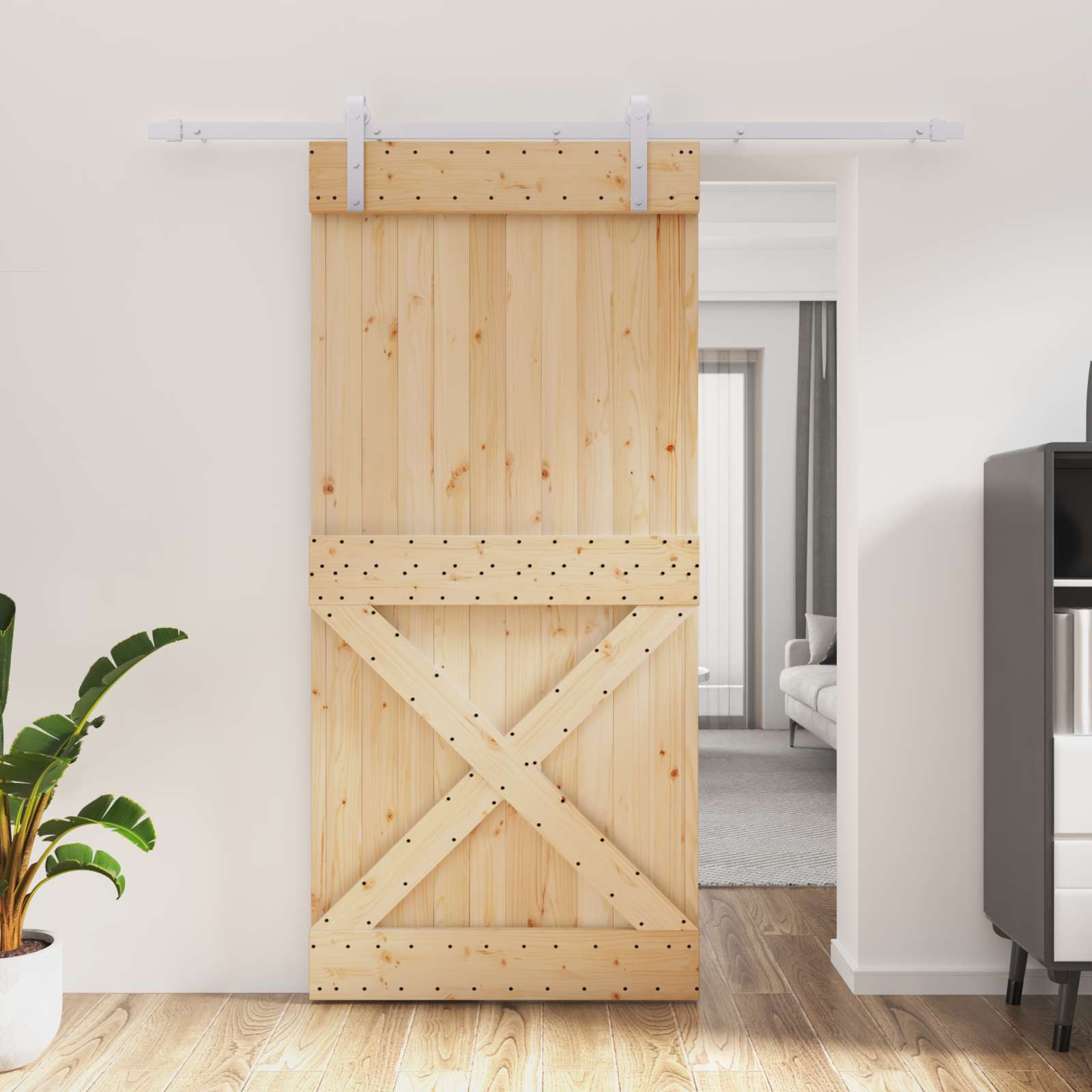 Συρόμενη Πόρτα Φυσικό και Λευκό 95 x 210 cm - Pakobazaar