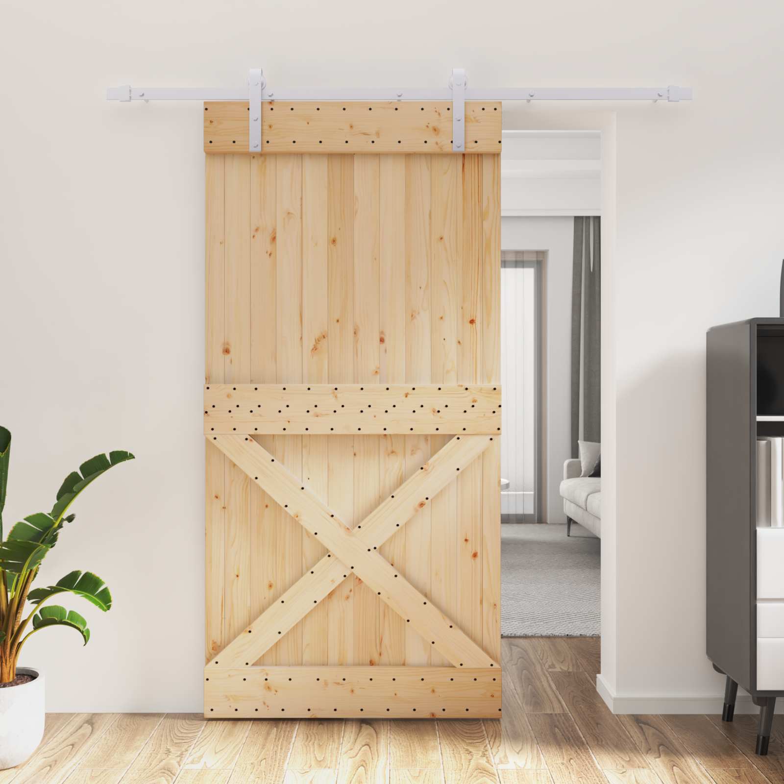 Συρόμενη Πόρτα Φυσικό και Λευκό 100 x 210 cm - Pakobazaar