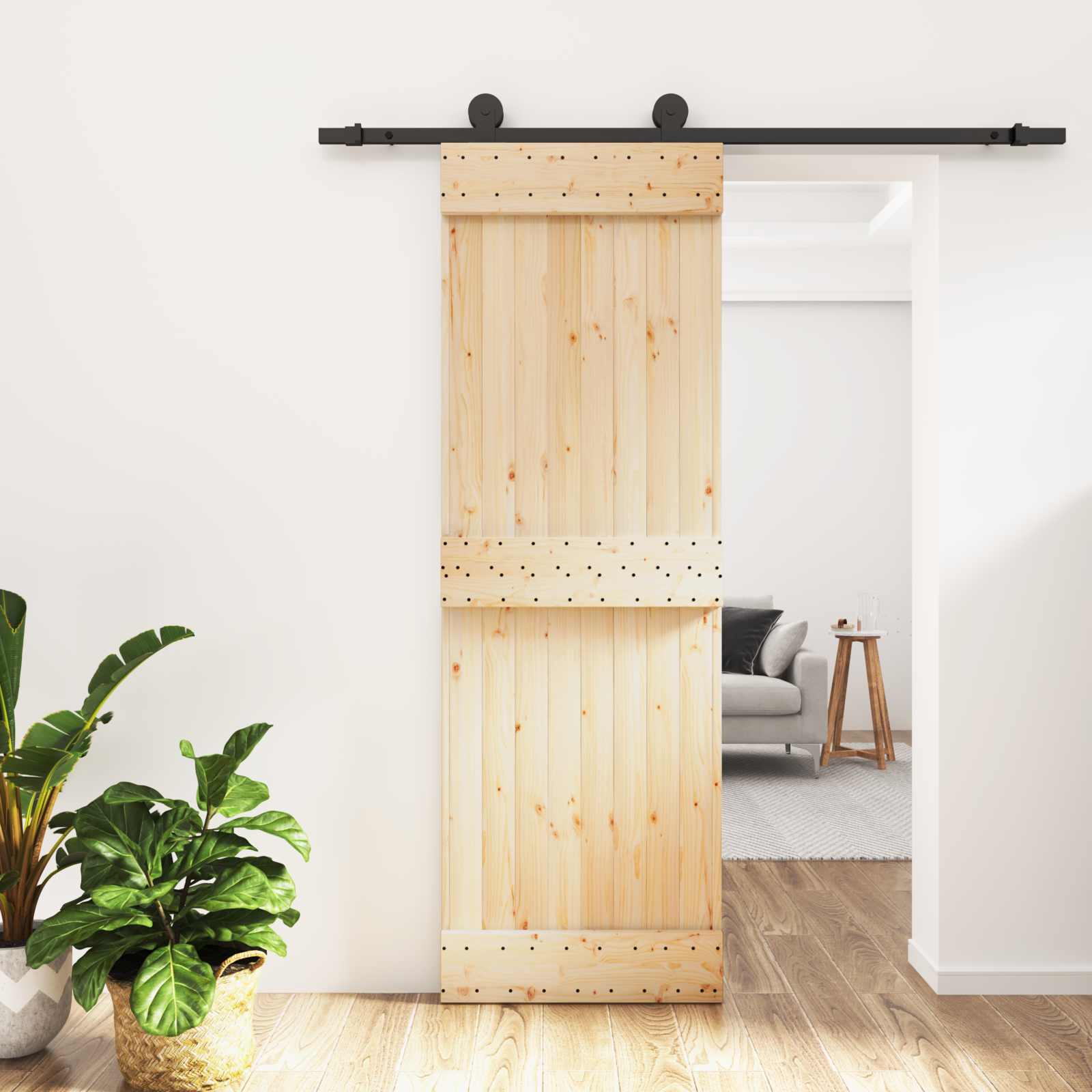 Συρόμενη Πόρτα Φυσικό και Μαύρο 70 x 210 cm - Pakobazaar