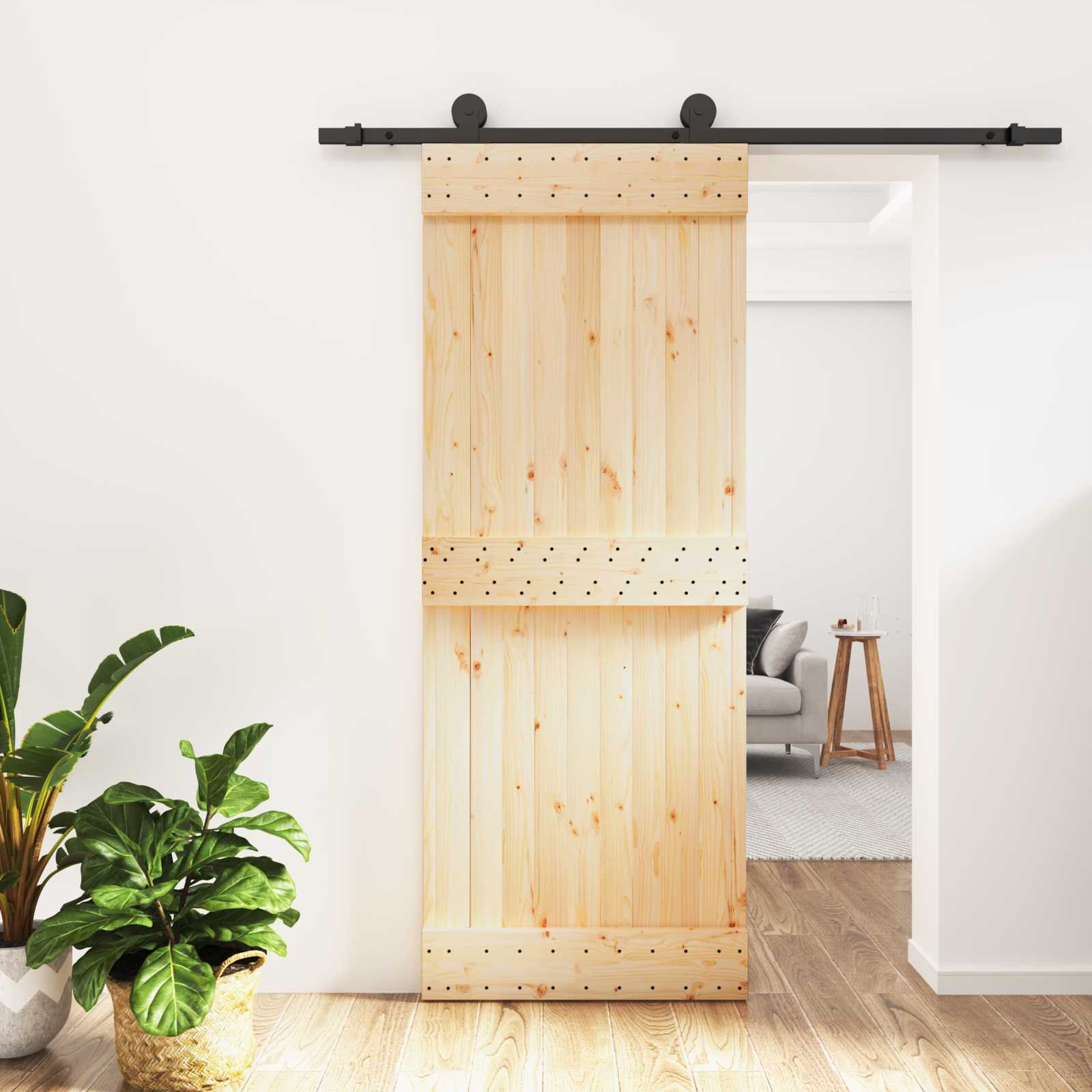 Συρόμενη Πόρτα Φυσικό και Μαύρο 80 x 210 cm - Pakobazaar