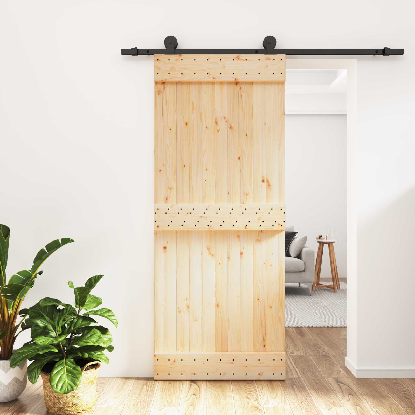 Συρόμενη Πόρτα Φυσικό και Μαύρο 85 x 210 cm - Pakobazaar