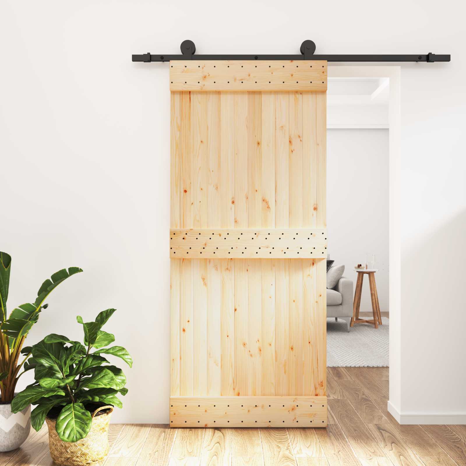 Συρόμενη Πόρτα Φυσικό και Μαύρο 90 x 210 cm - Pakobazaar