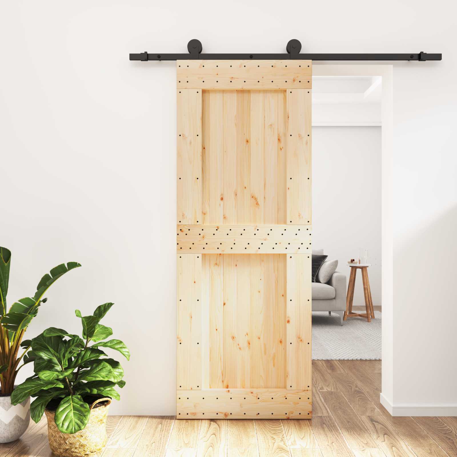 Συρόμενη Πόρτα Φυσικό και Μαύρο 80 x 210 cm