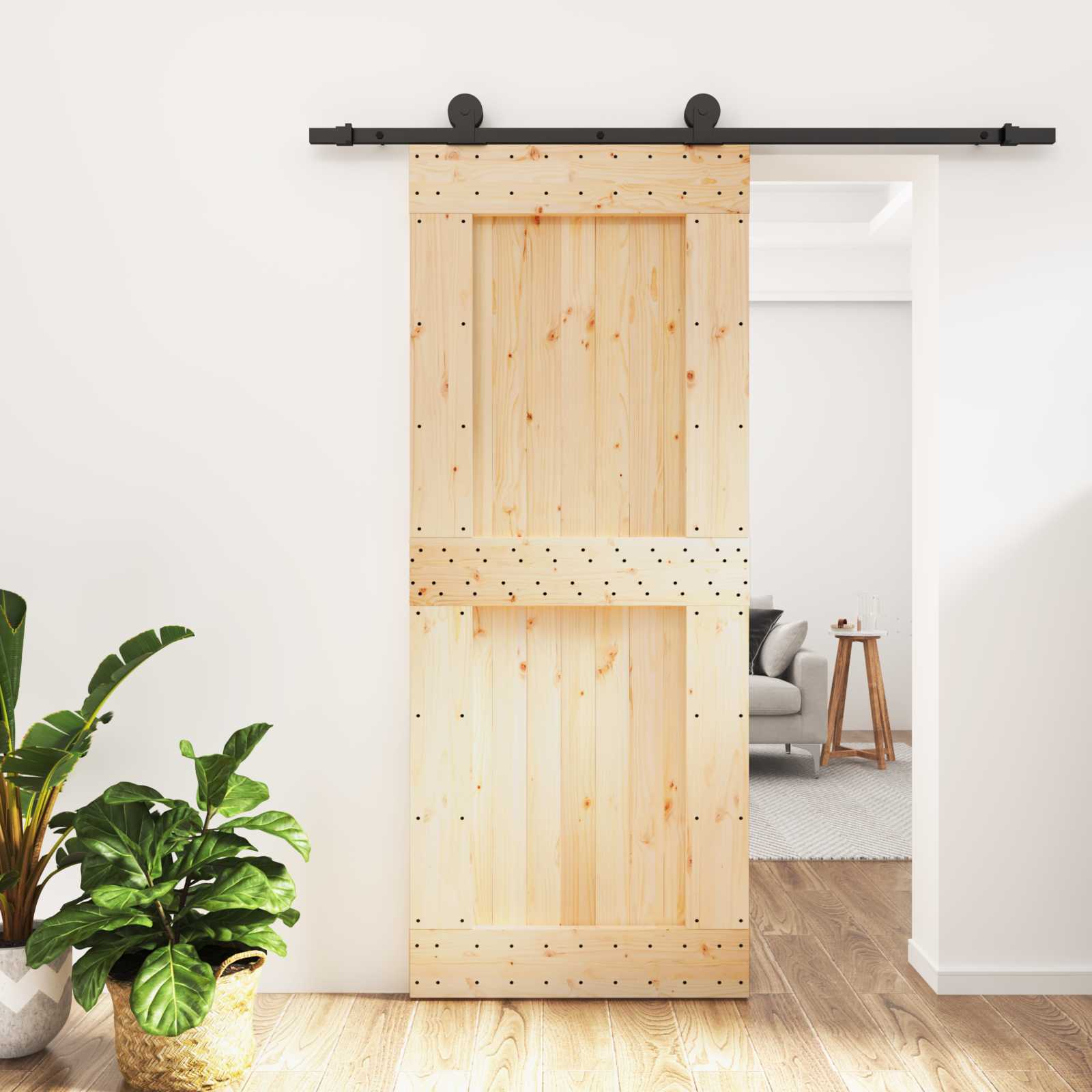 Συρόμενη Πόρτα Φυσικό και Μαύρο 85 x 210 cm