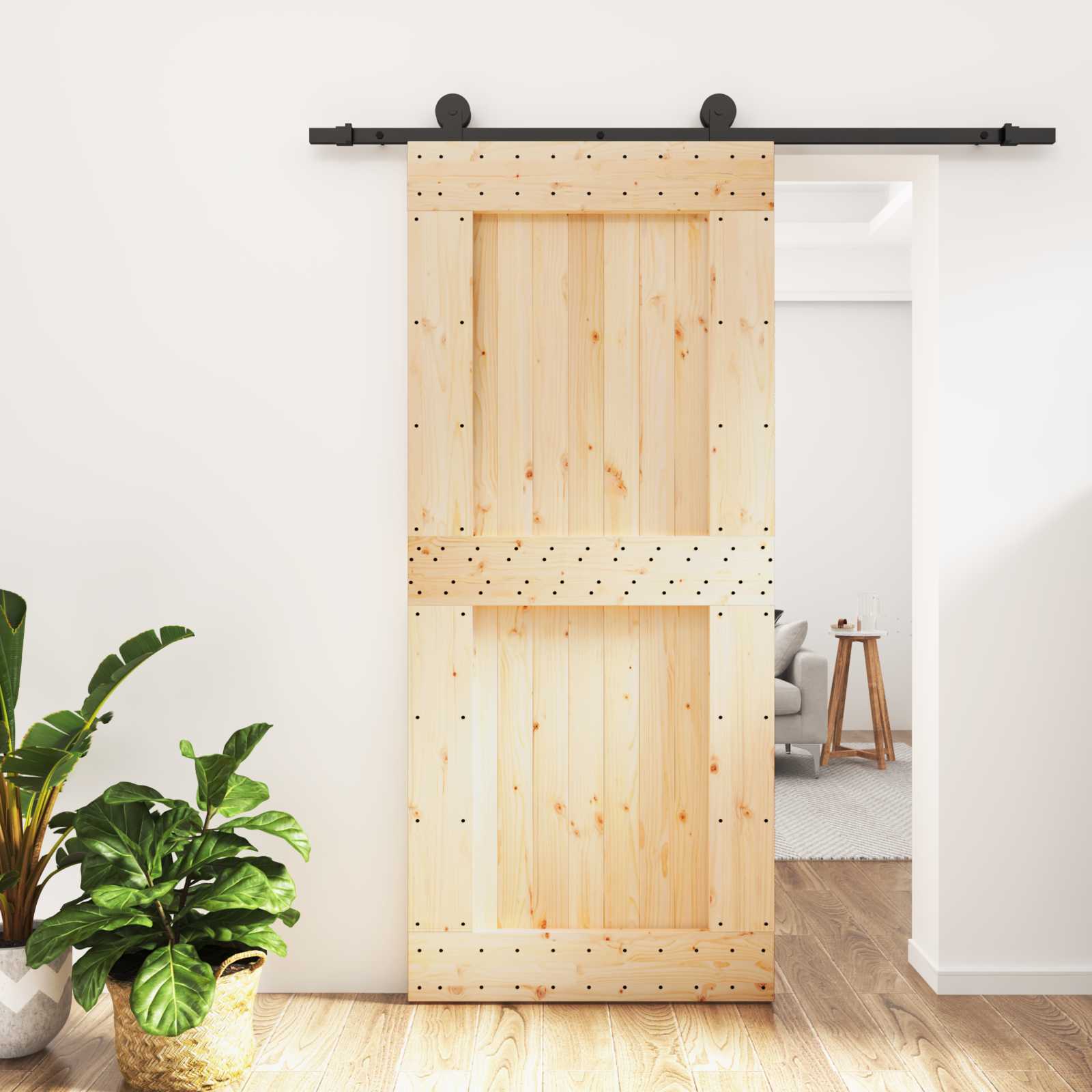 Συρόμενη Πόρτα Φυσικό και Μαύρο 90 x 210 cm - Pakobazaar